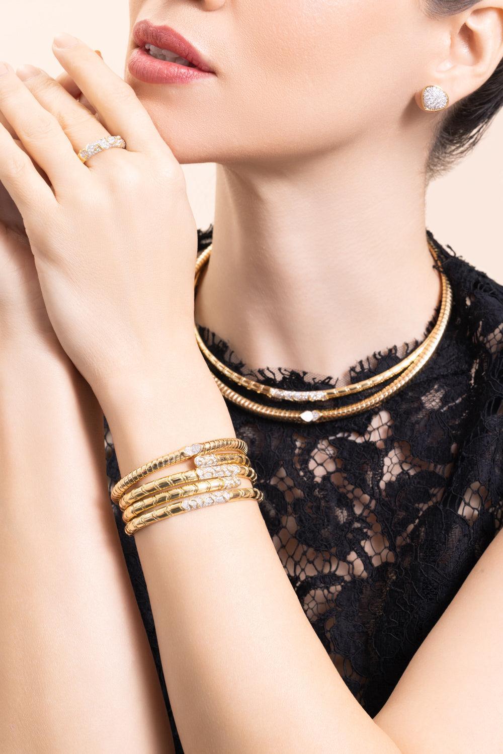 Diamond Ondine Bangle Bracelet-YELLOW GOLD-SMALL-JEWELRYFINE JEWELBRACELET O-MARINA B