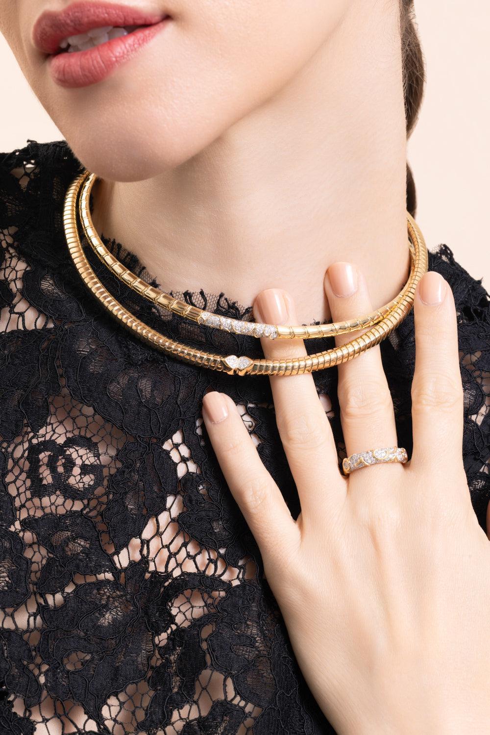 Diamond Trisolina Collar Necklace-YELLOW GOLD-MEDIUM-JEWELRYFINE JEWELNECKLACE O-MARINA B