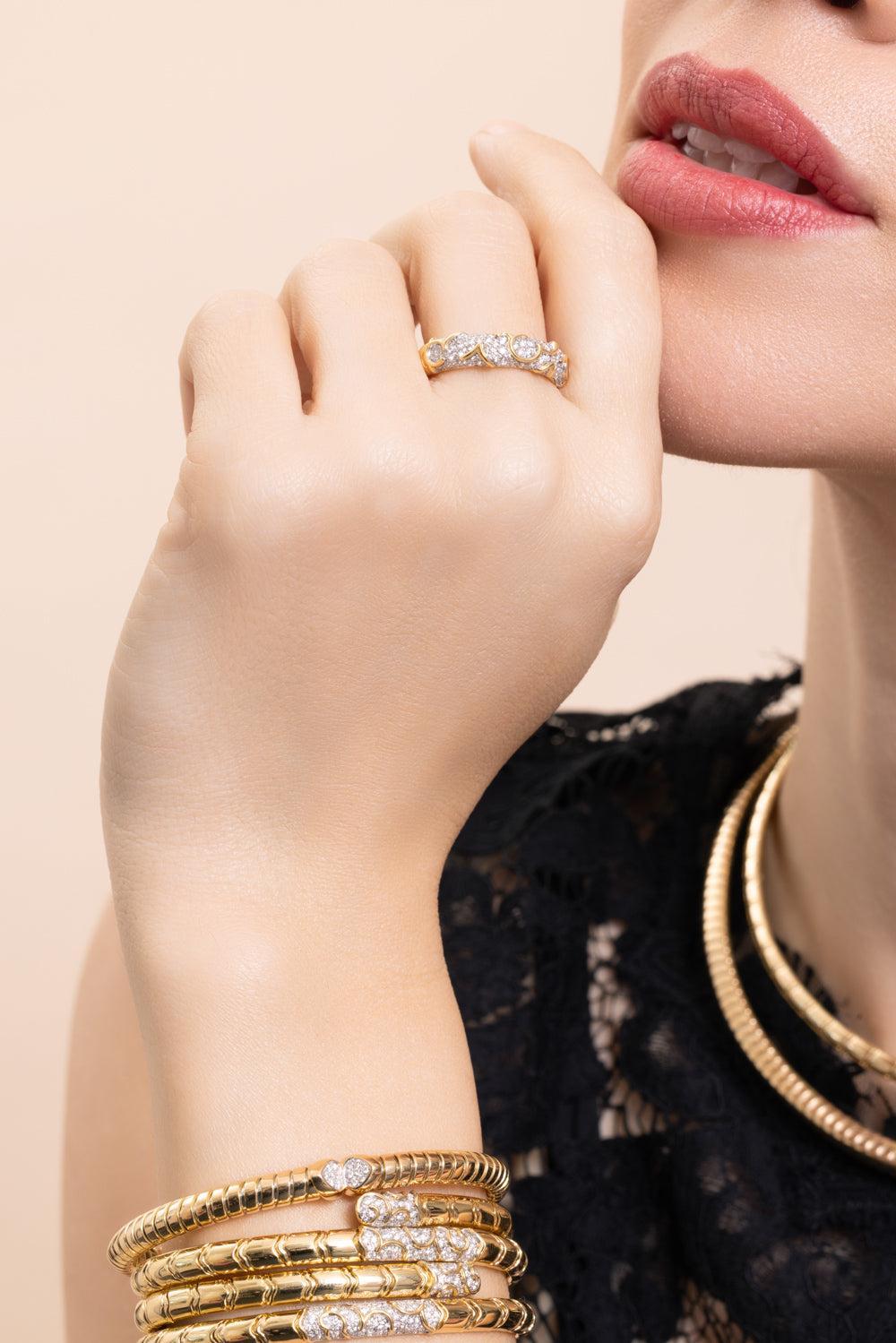 Diamond Trisolina Bangle Bracelet-YELLOW GOLD-SMALL-JEWELRYFINE JEWELBRACELET O-MARINA B
