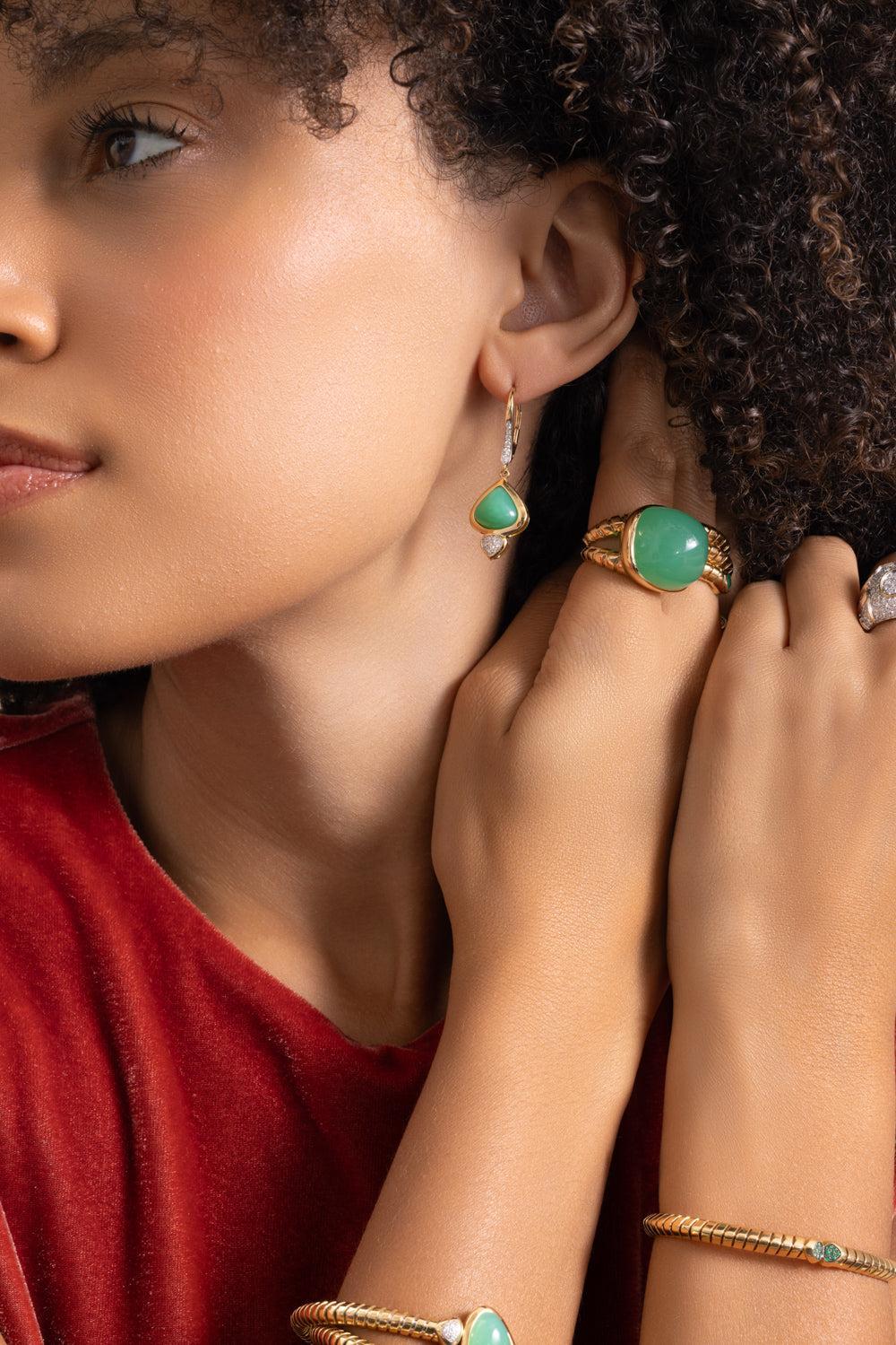 Chrysoprase Diamond Trisolina Drop Earrings-YELLOW GOLD-JEWELRYFINE JEWELEARRING-MARINA B