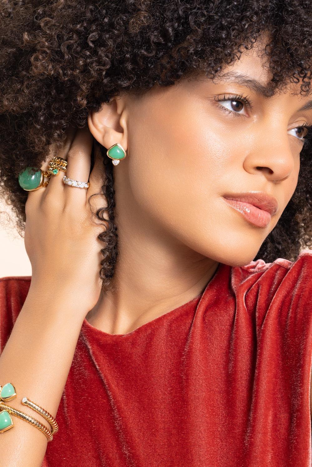 Chrysoprase Diamond Trisolina Earrings-YELLOW GOLD-JEWELRYFINE JEWELEARRING-MARINA B