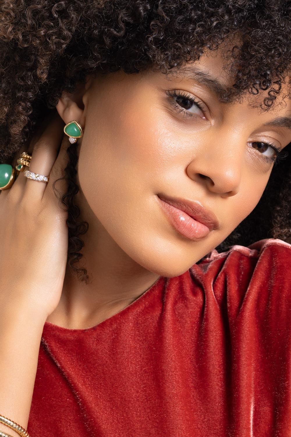 Chrysoprase Diamond Trisolina Earrings-YELLOW GOLD-JEWELRYFINE JEWELEARRING-MARINA B