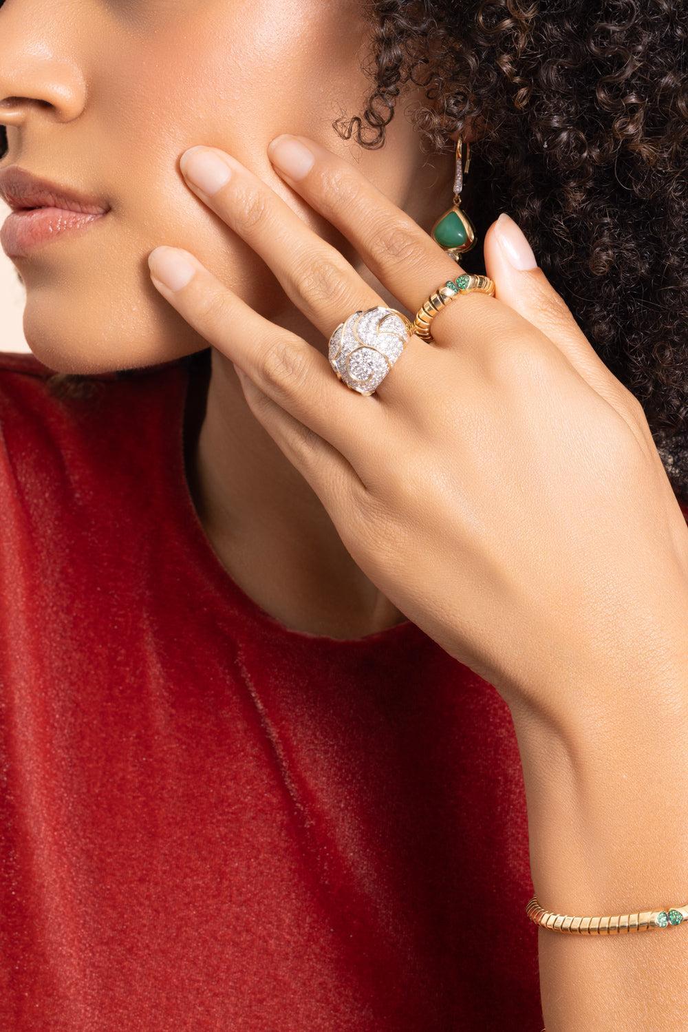 Diamond Onda Bombe Ring-YELLOW GOLD-6.5-JEWELRYFINE JEWELRING-MARINA B