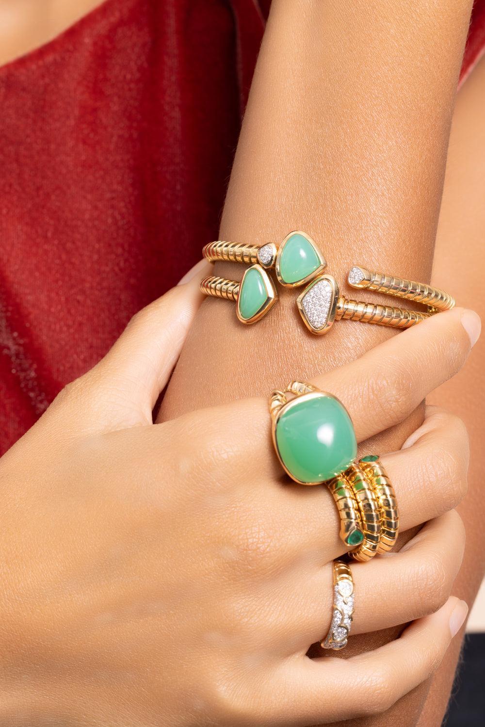Chrysoprase Diamond Trisolina Bracelet-YELLOW GOLD-MEDIUM-JEWELRYFINE JEWELBRACELET O-MARINA B