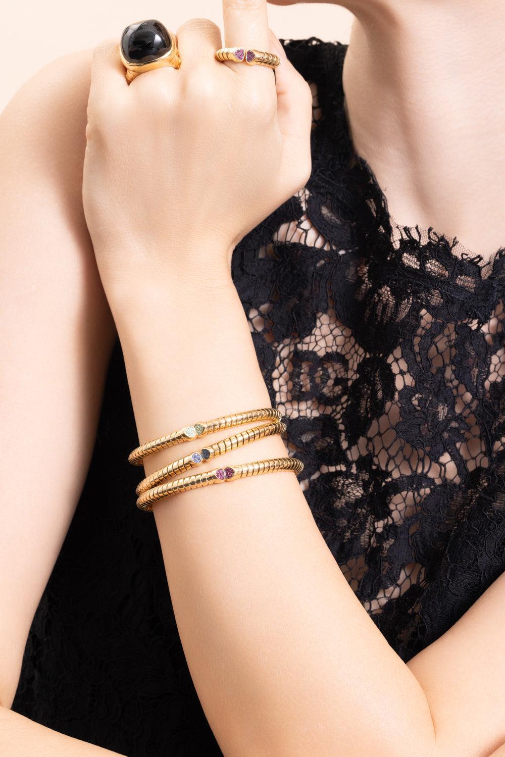 Blue Sapphire Trisolina Bangle Bracelet-YELLOW GOLD-MEDIUM-JEWELRYFINE JEWELBRACELET O-MARINA B