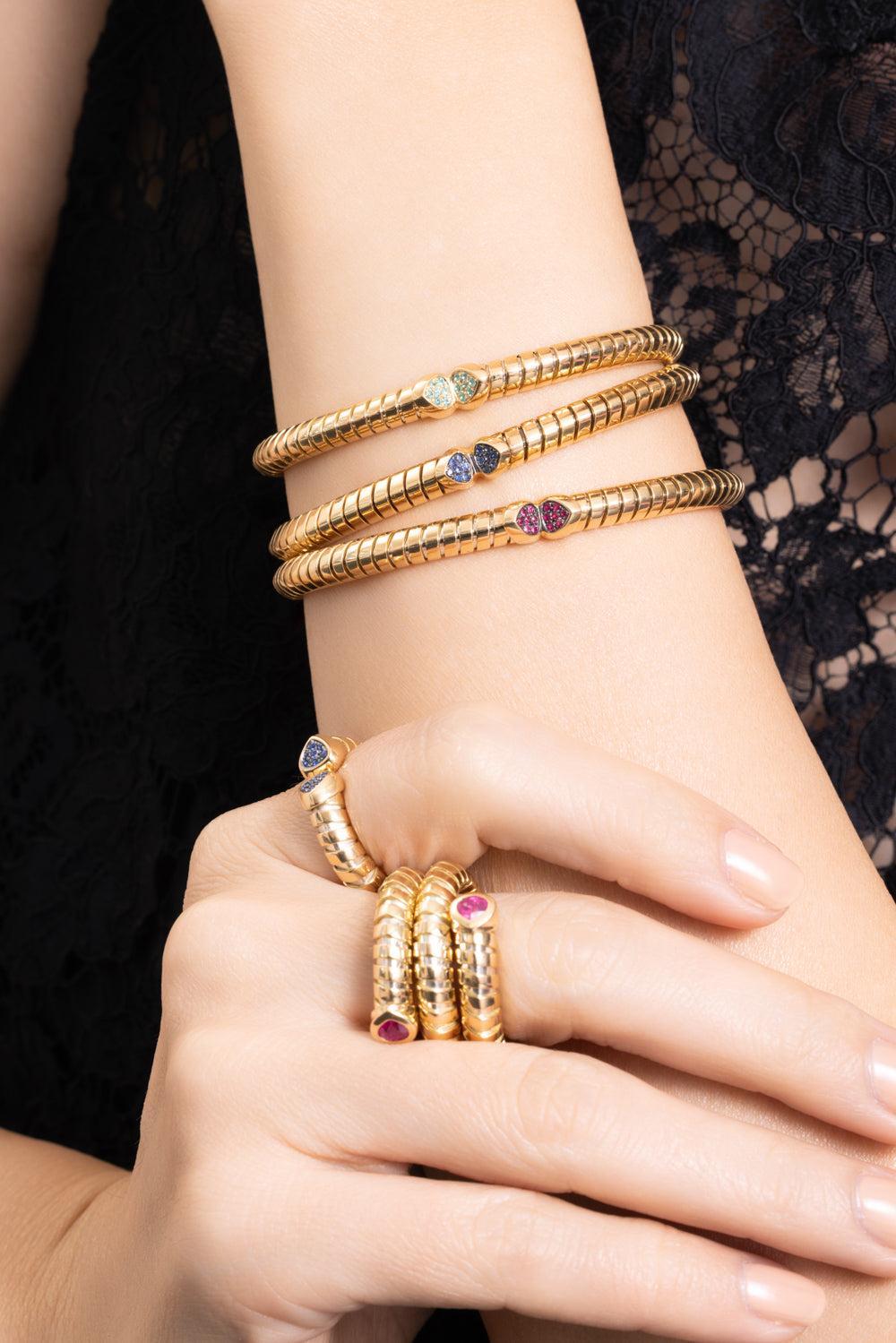 Paraiba Tourmaline Trisolina Bangle Bracelet-YELLOW GOLD-SMALL-JEWELRYFINE JEWELBRACELET O-MARINA B