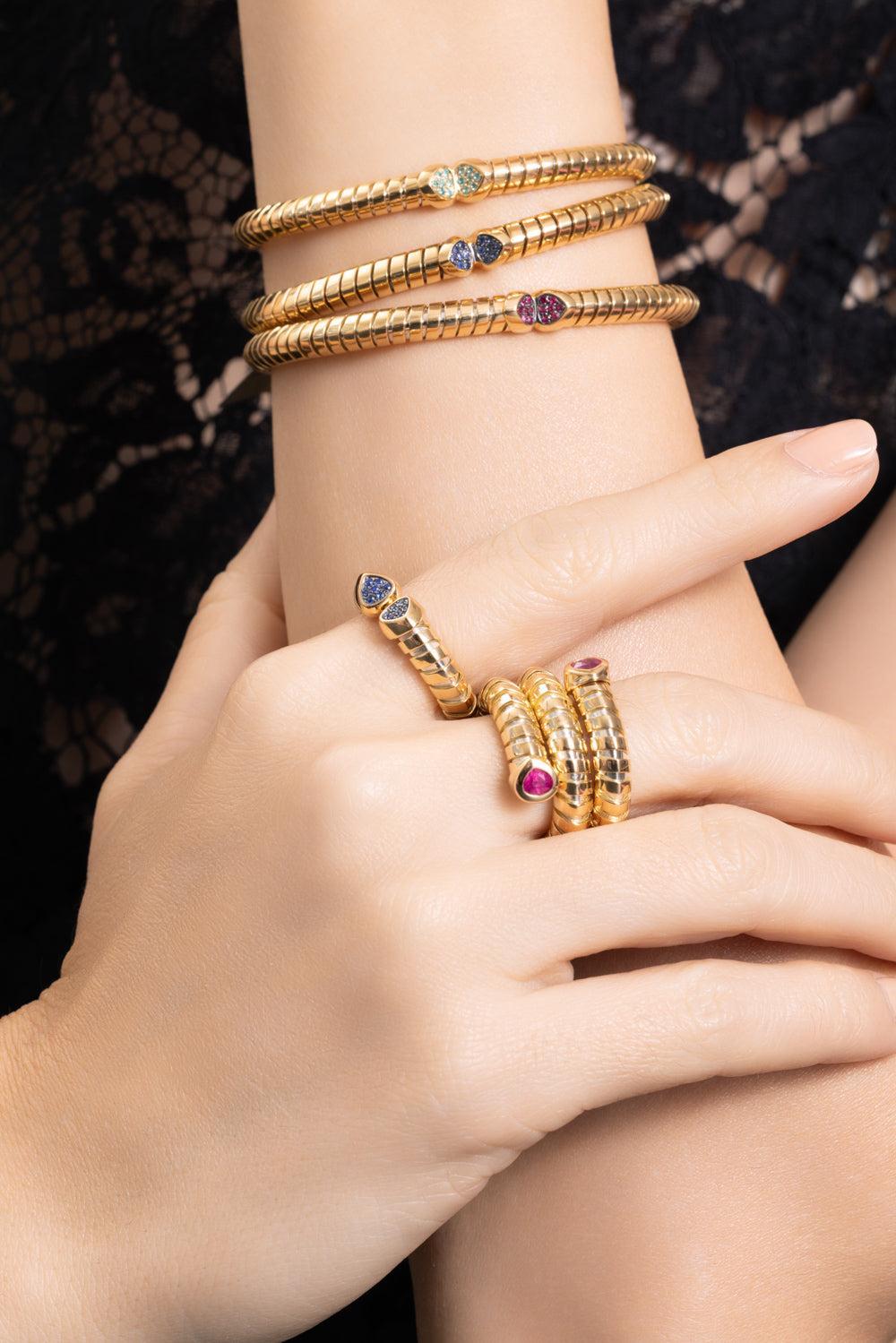 Ruby Trisolina Bangle Bracelet-YELLOW GOLD-MEDIUM-JEWELRYFINE JEWELBRACELET O-MARINA B