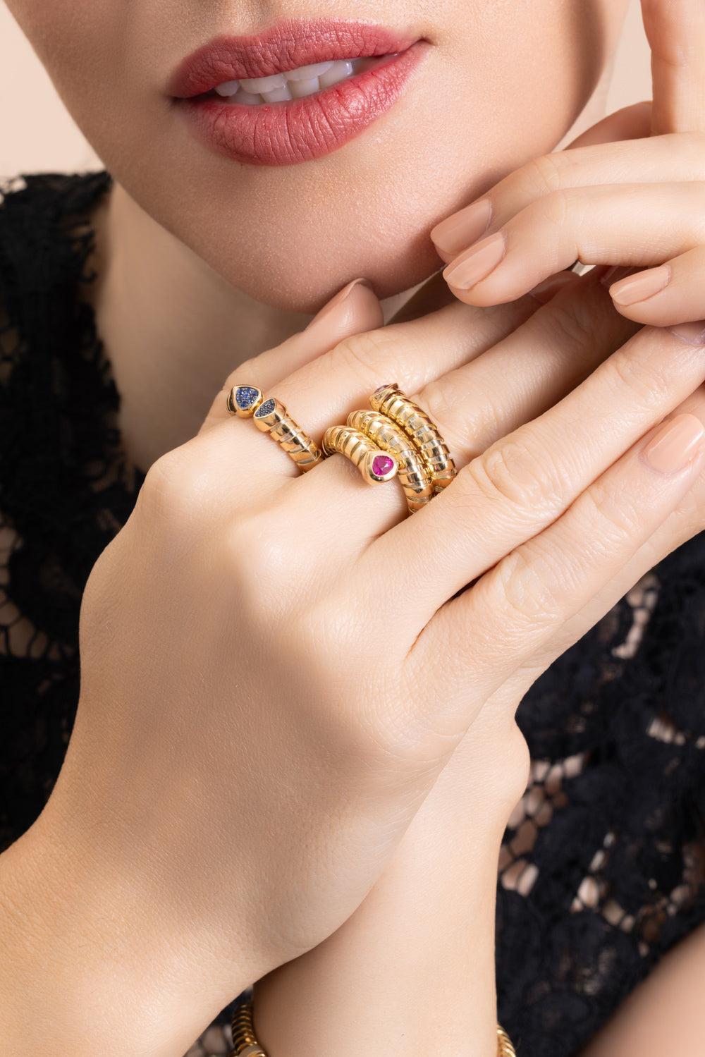 Blue Sapphire Trisolina Ring-YELLOW GOLD-6-JEWELRYFINE JEWELRING-MARINA B