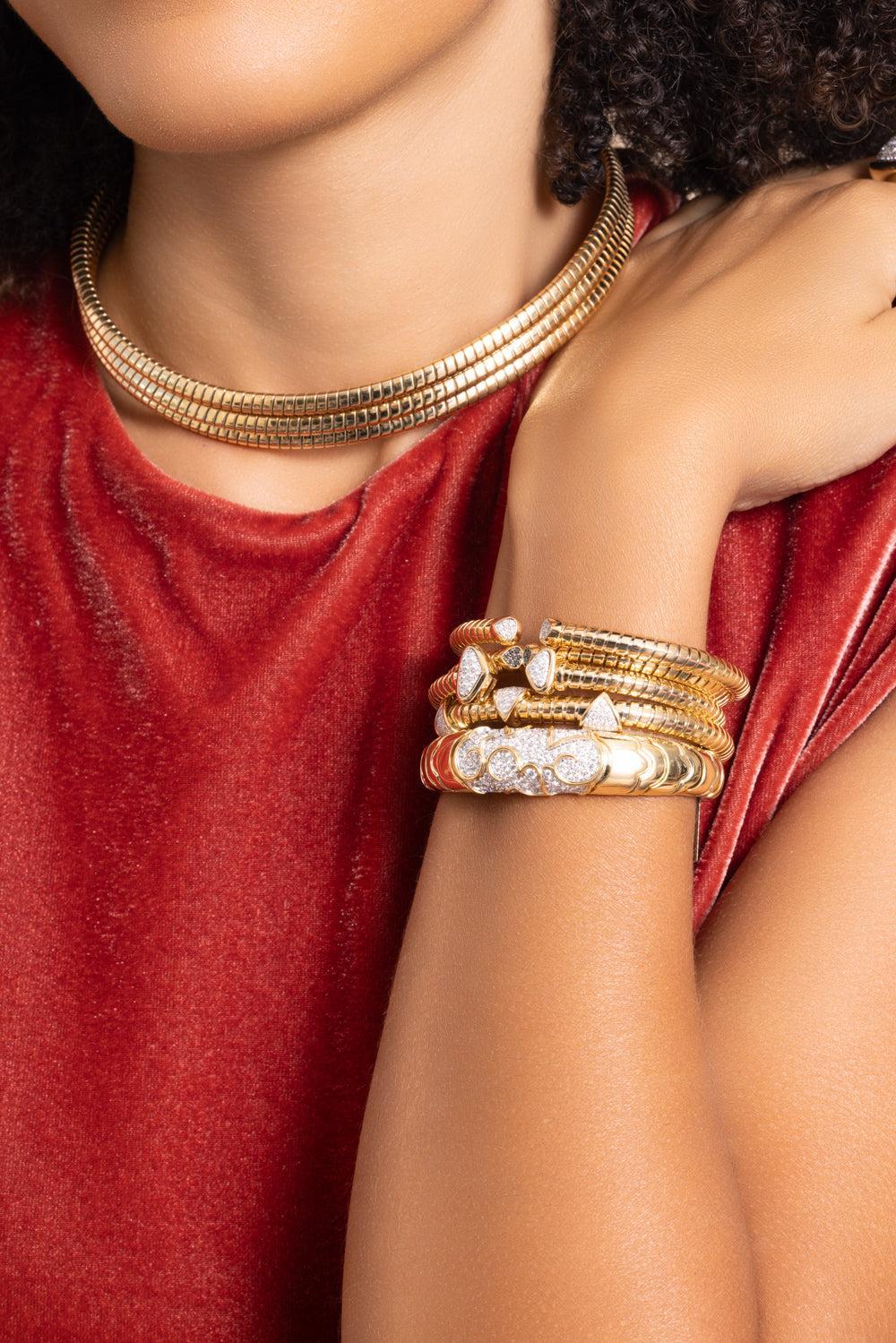 Black Diamond Trisolina Bangle Bracelet-YELLOW GOLD-SMALL-JEWELRYFINE JEWELBRACELET O-MARINA B
