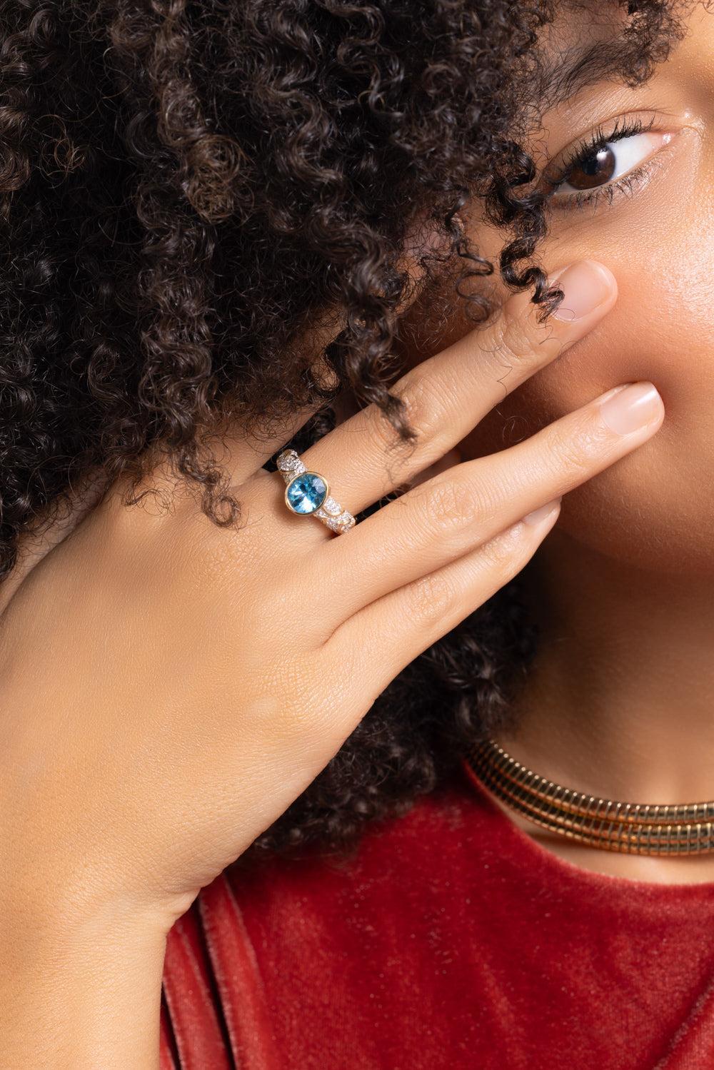 Swiss Blue Topaz Diamond Ondine Ring-YELLOW GOLD-6.5-JEWELRYFINE JEWELRING-MARINA B
