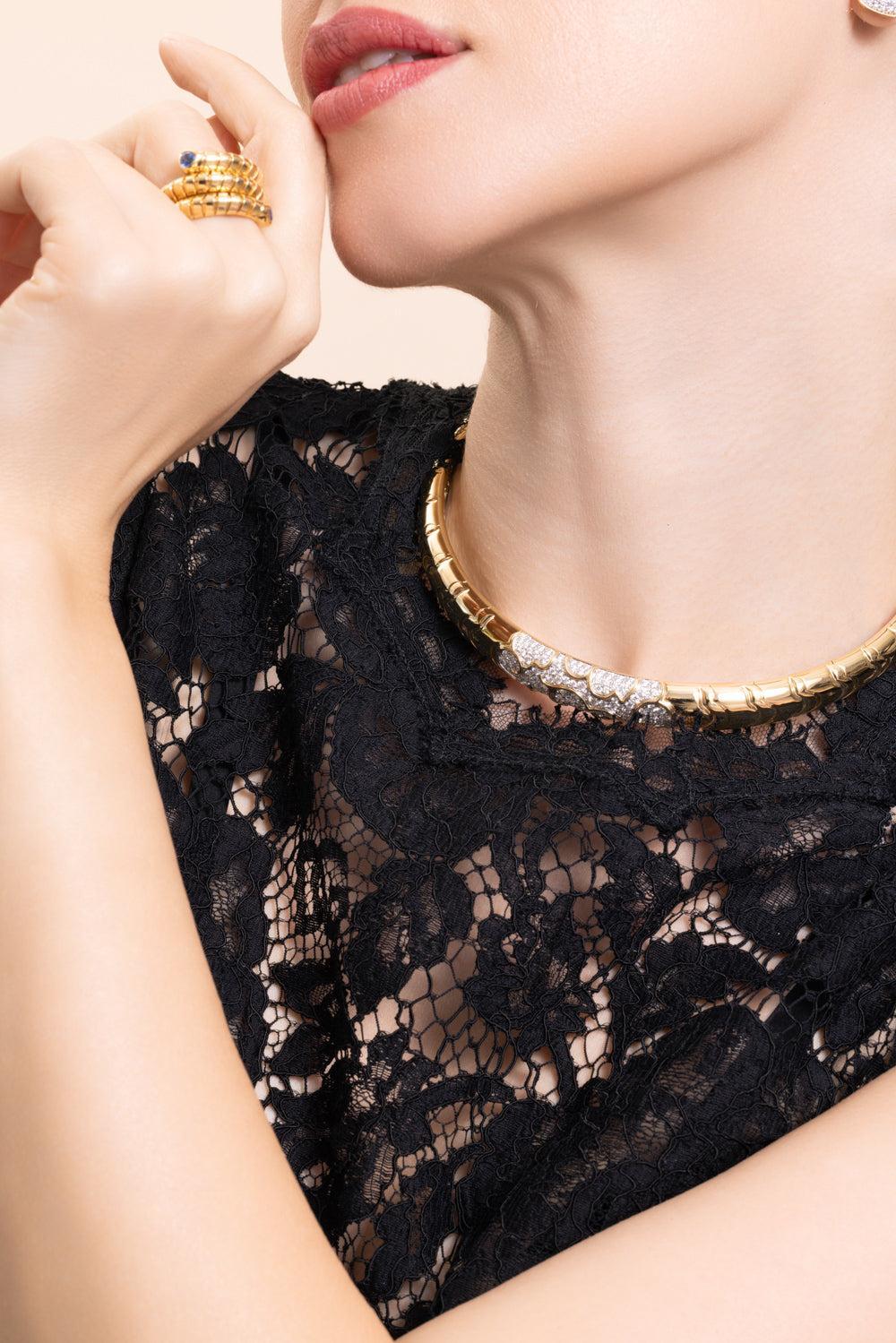 Diamond Onda Collar Necklace-YELLOW GOLD-SMALL-JEWELRYFINE JEWELNECKLACE O-MARINA B