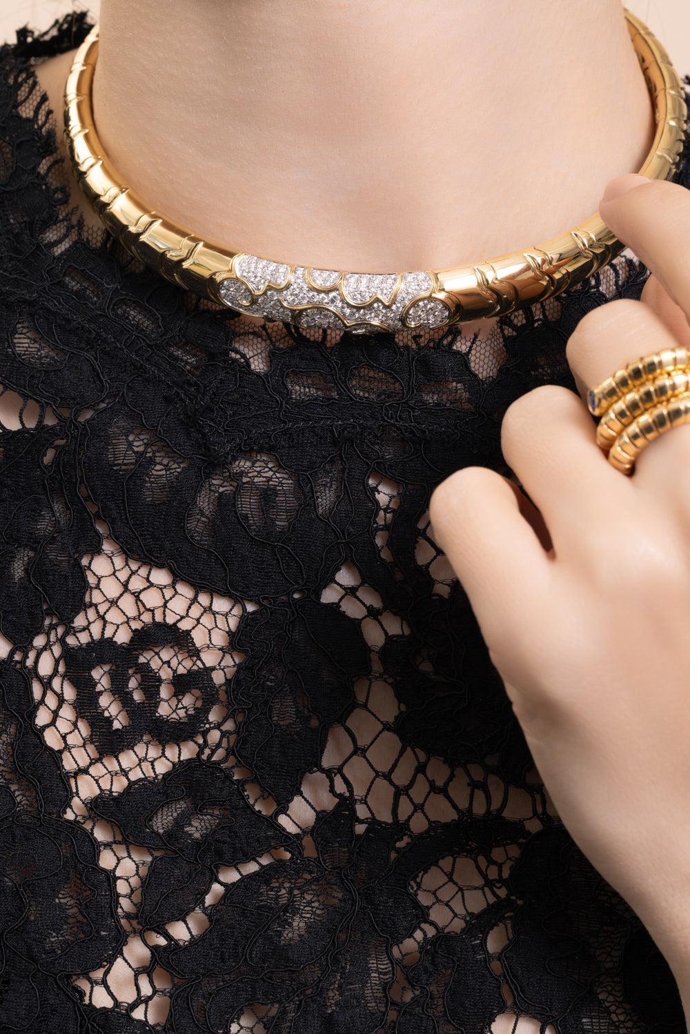 Diamond Onda Collar Necklace-YELLOW GOLD-SMALL-JEWELRYFINE JEWELNECKLACE O-MARINA B