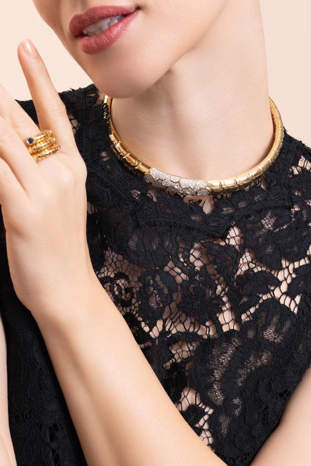 Diamond Onda Collar Necklace-YELLOW GOLD-SMALL-JEWELRYFINE JEWELNECKLACE O-MARINA B