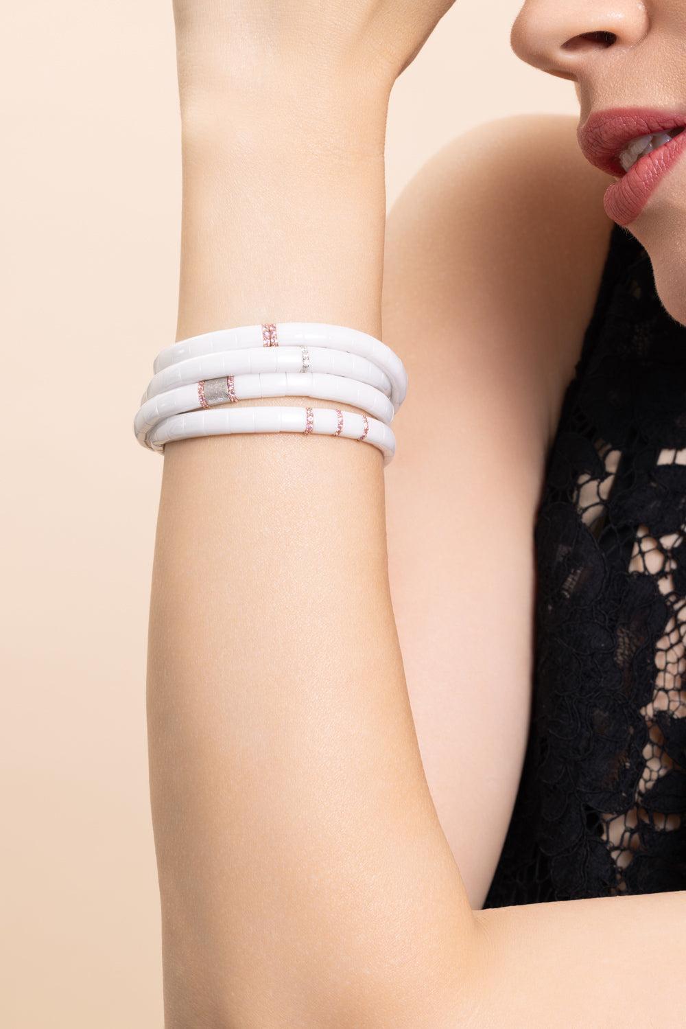 One Diamond White Stretch Bracelet-WHITE GOLD-JEWELRYFINE JEWELBRACELET O-ROBERTO DEMEGLIO