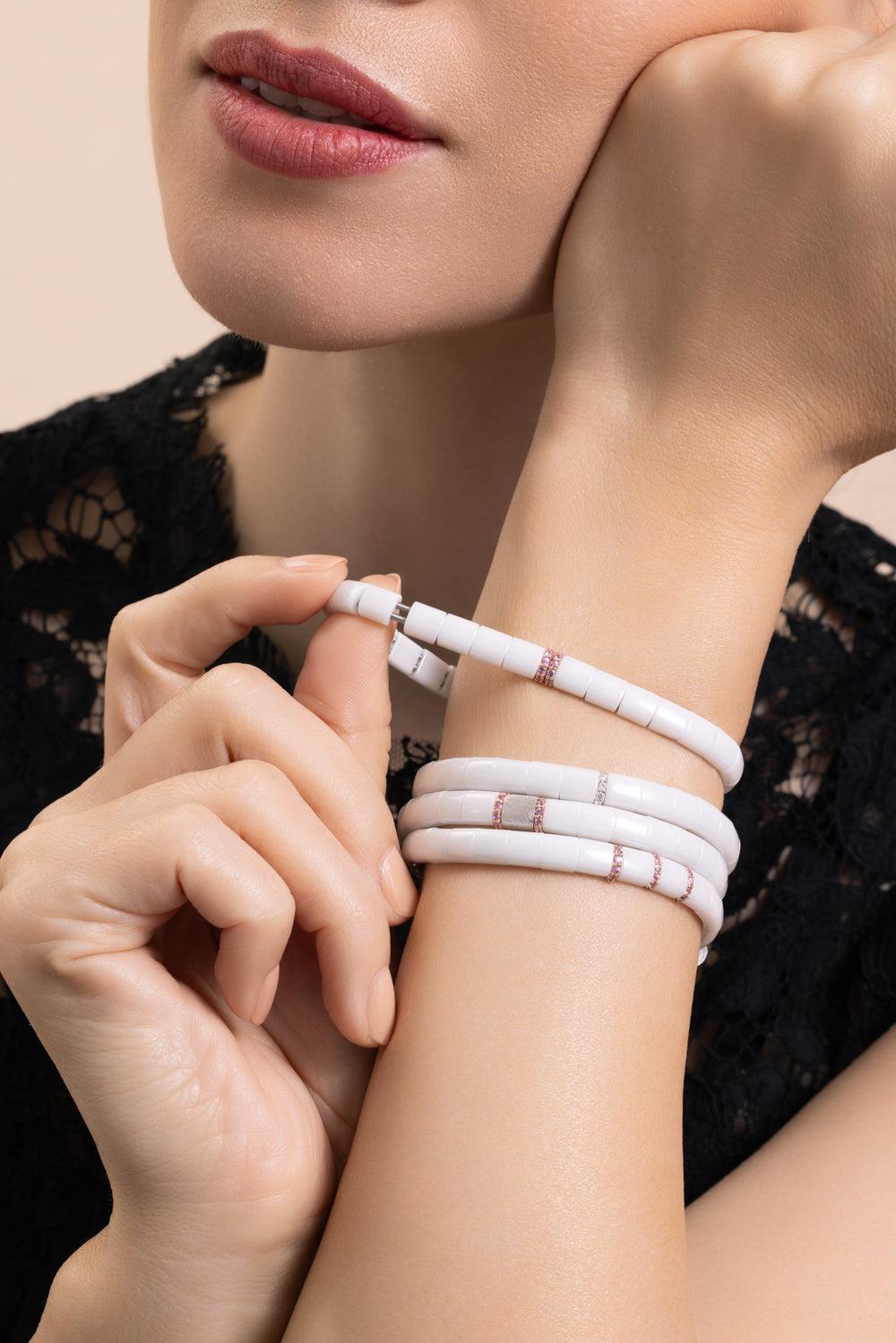 One Diamond White Stretch Bracelet-WHITE GOLD-JEWELRYFINE JEWELBRACELET O-ROBERTO DEMEGLIO