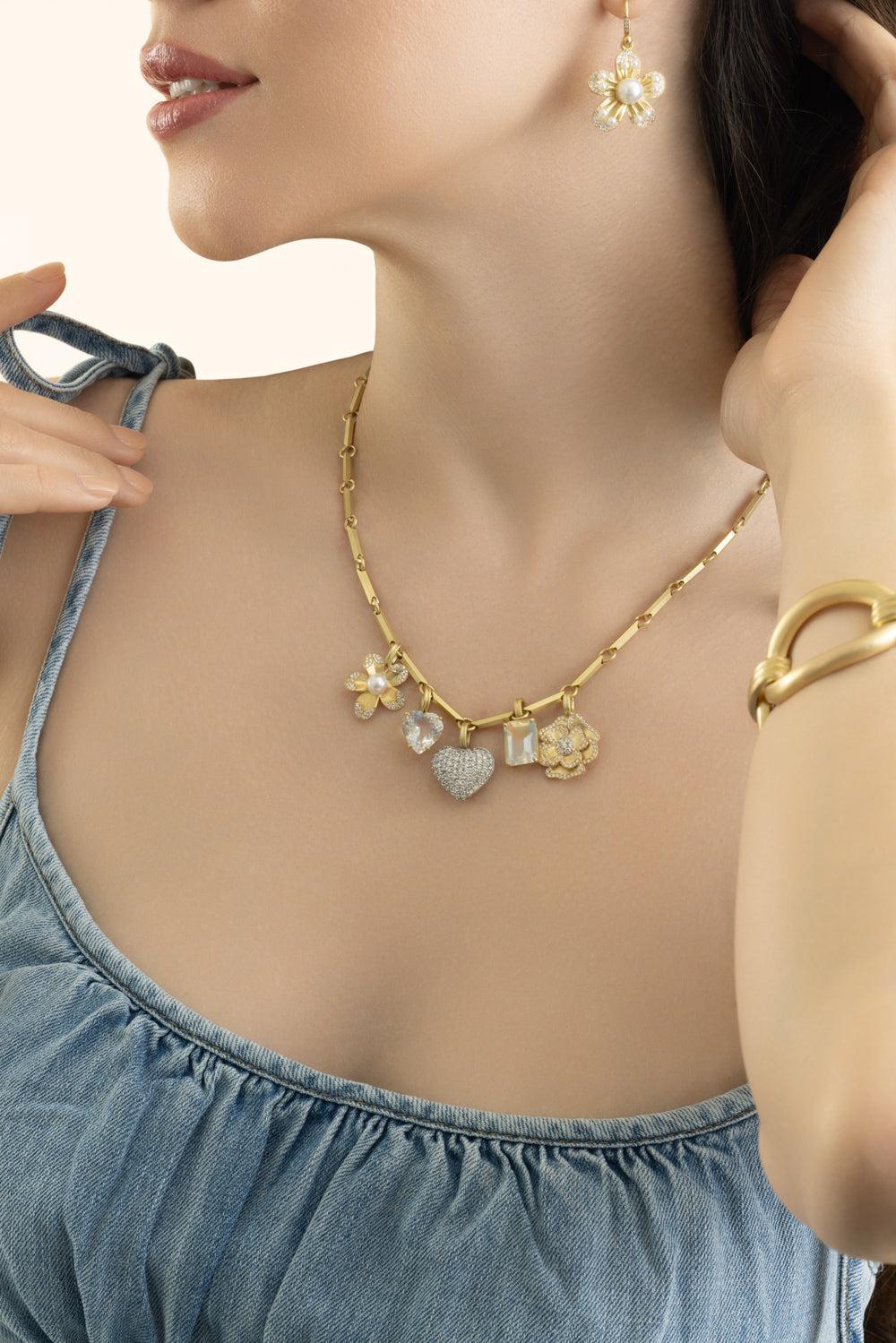 Diamond Golden Blossom Flower Pendant-YELLOW GOLD-JEWELRYFINE JEWELPENDANT-IRENE NEUWIRTH JEWELRY