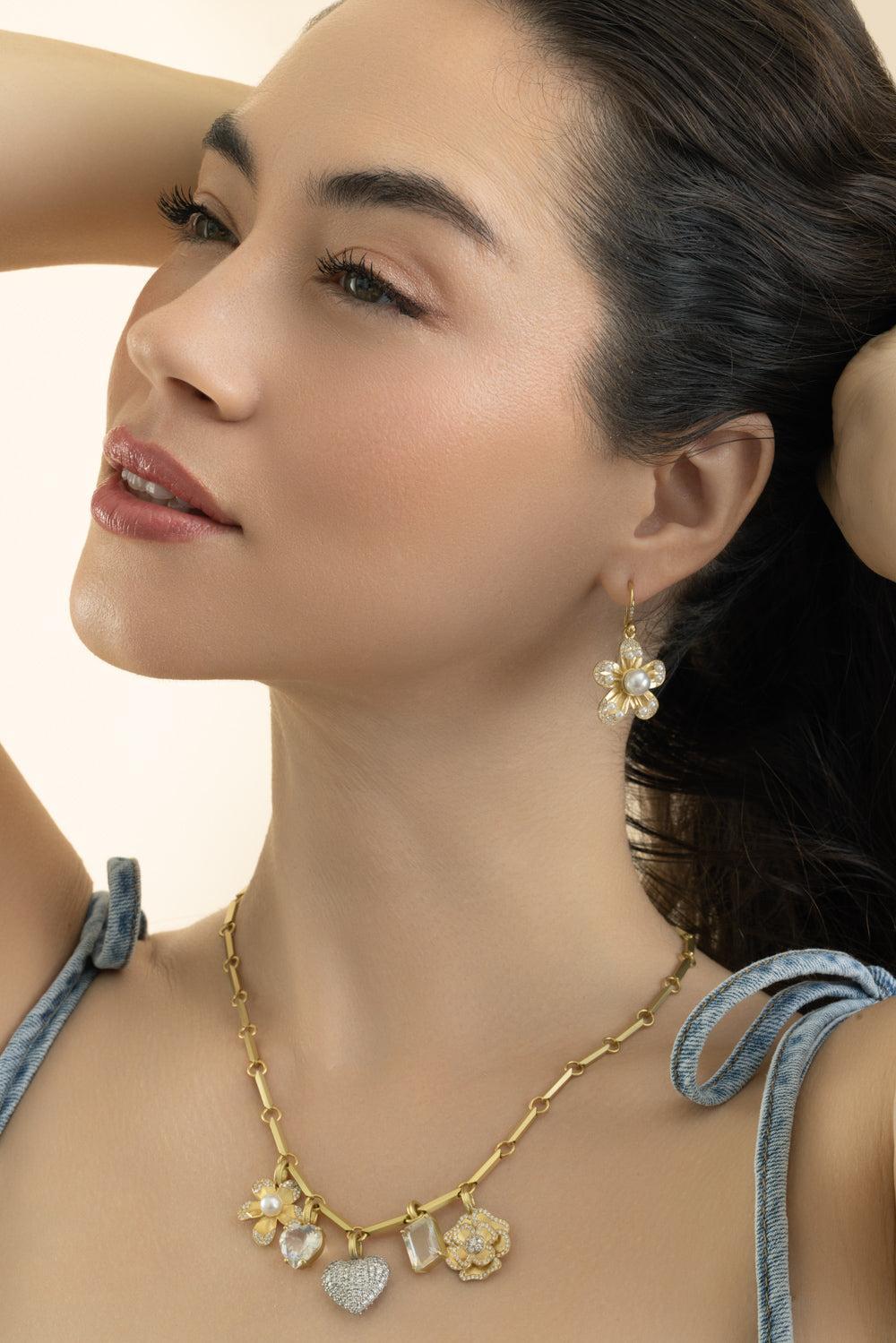 Diamond Pearl Blossom Flower Earrings-YELLOW GOLD-JEWELRYFINE JEWELEARRING-IRENE NEUWIRTH JEWELRY