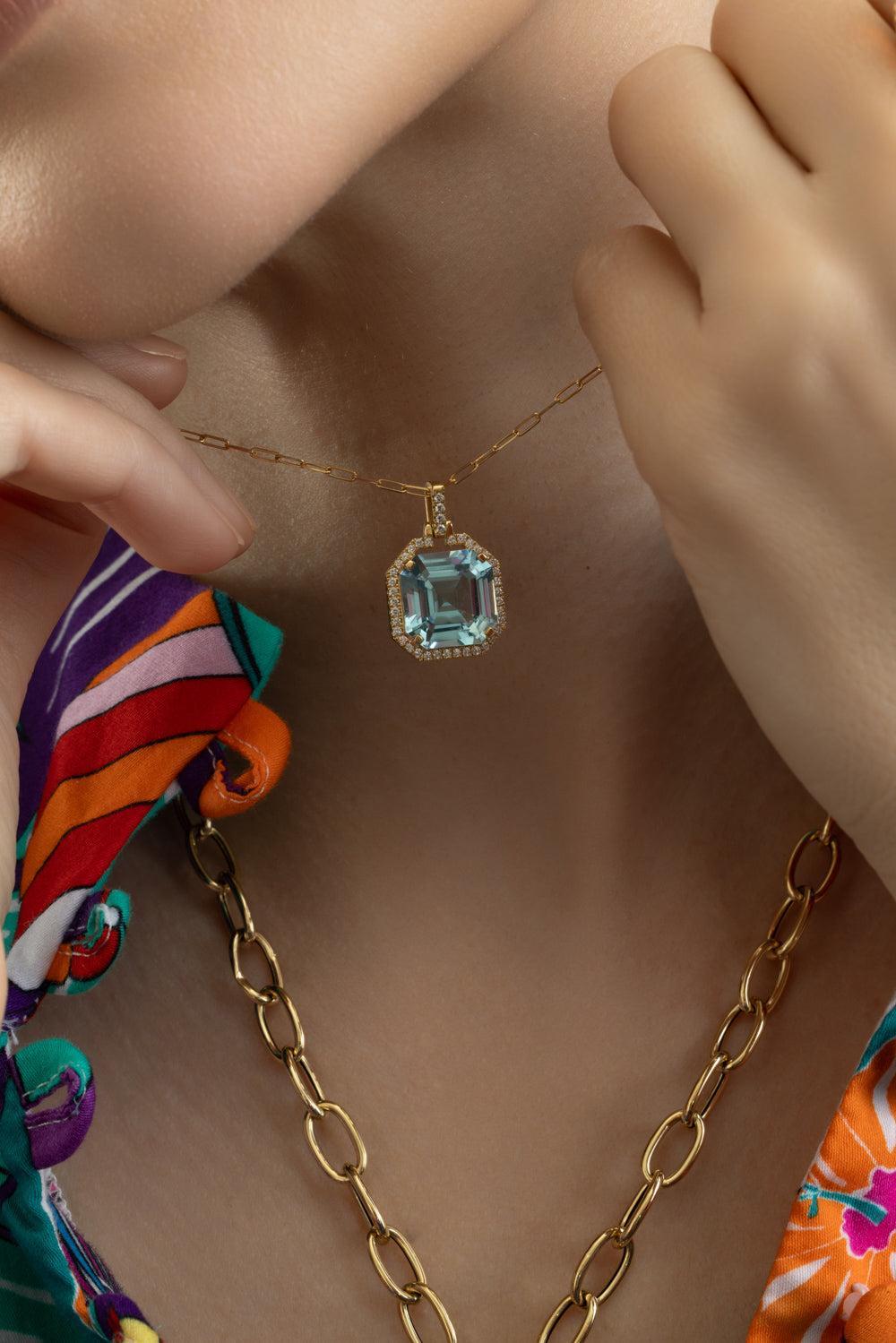 Blue Topaz Pendant G-One Pendant Necklace-YELLOW GOLD-16-JEWELRYFINE JEWELNECKLACE O-GOSHWARA