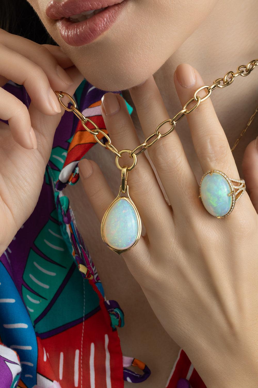 Pear Opal Large G-One Pendant Necklace-YELLOW GOLD-18-JEWELRYFINE JEWELNECKLACE O-GOSHWARA