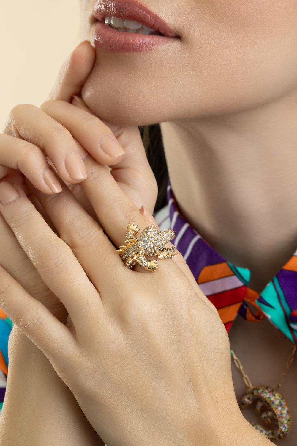 White Sapphire Onyx Crocodile Ark Ring-YELLOW GOLD-6.75-JEWELRYFINE JEWELRING-GOSHWARA