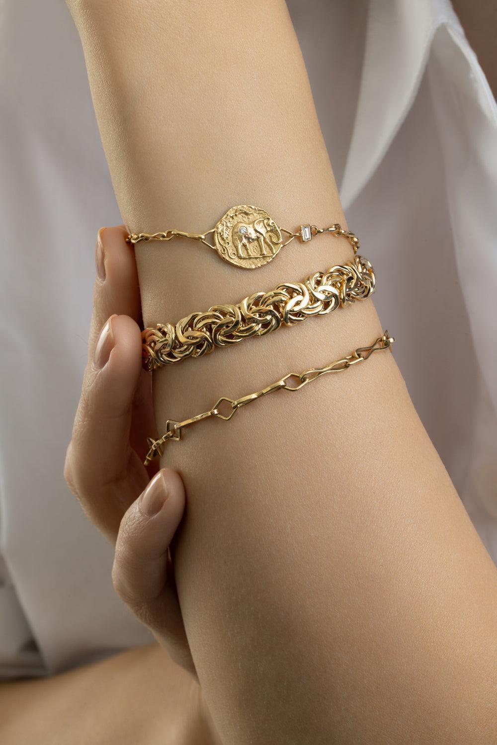 Diamond Elefante Single Coin Bracelet-YELLOW GOLD-JEWELRYFINE JEWELBRACELET O-AZLEE