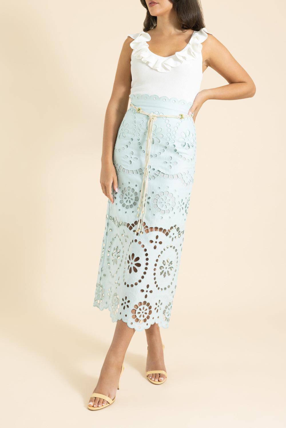 Awaken Embroidered Skirt-GREEN-0-CLOTHINGSKIRTMAXI-ZIMMERMANN