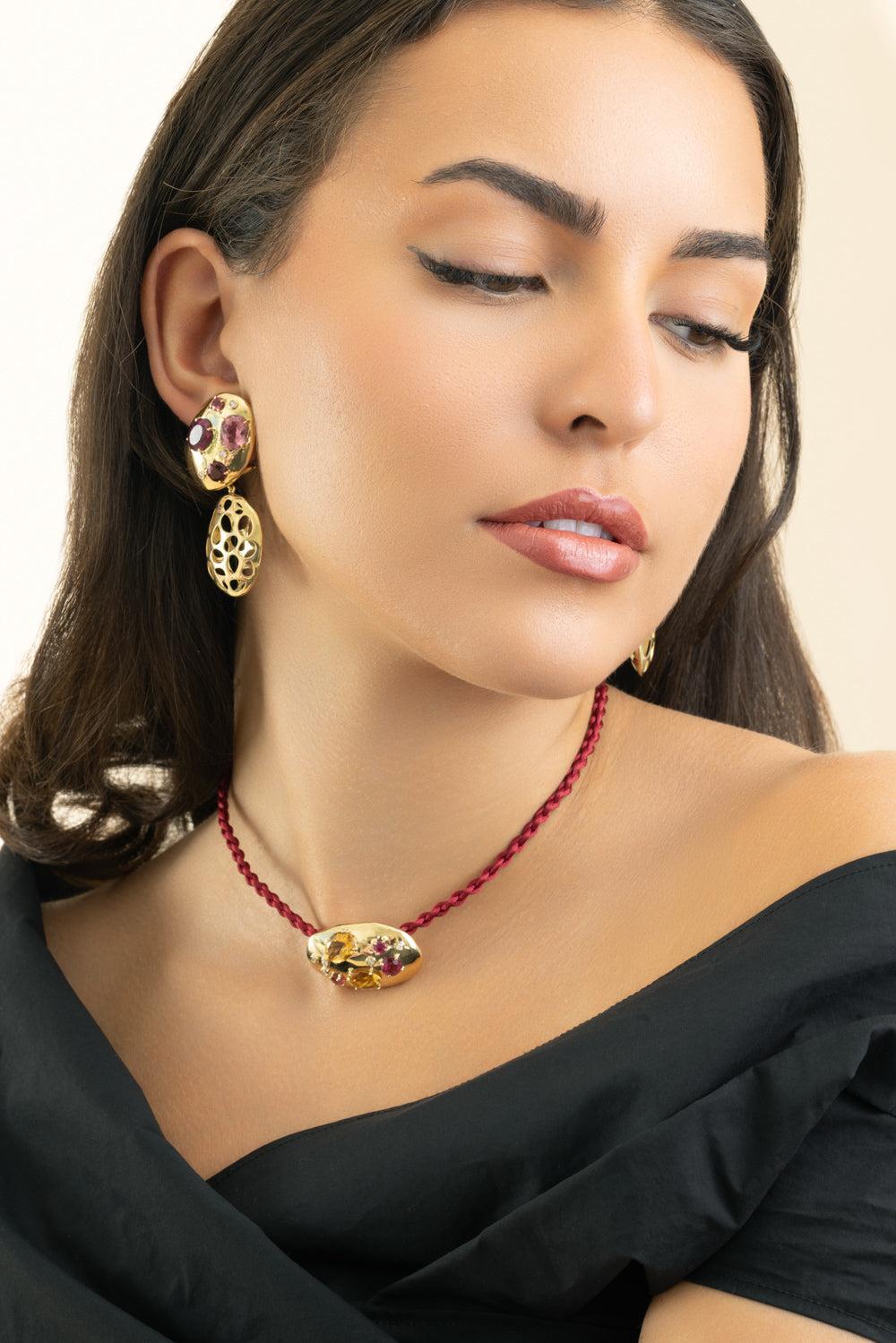 Pink Tourmaline Diamond Monochromatic Earrings-YELLOW GOLD-JEWELRYFINE JEWELEARRING-CAROL KAUFFMANN