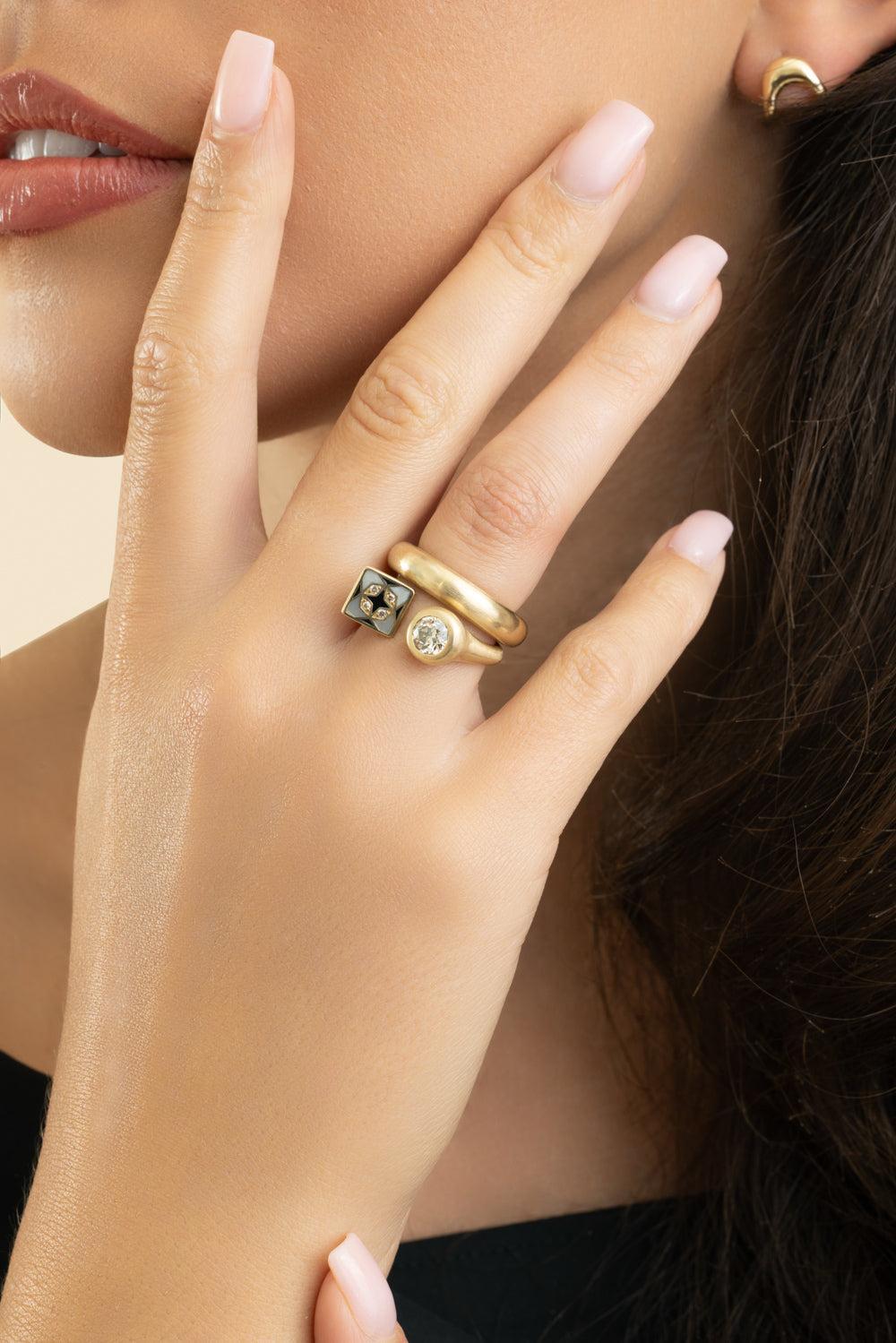 Pearl Diamond Black Sadaf And I Open Ring-YELLOW GOLD-6.5-JEWELRYFINE JEWELRING-ZAHN-Z
