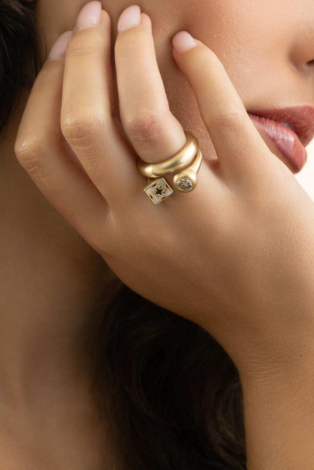 Pearl Diamond Black Sadaf And I Open Ring-YELLOW GOLD-6.5-JEWELRYFINE JEWELRING-ZAHN-Z