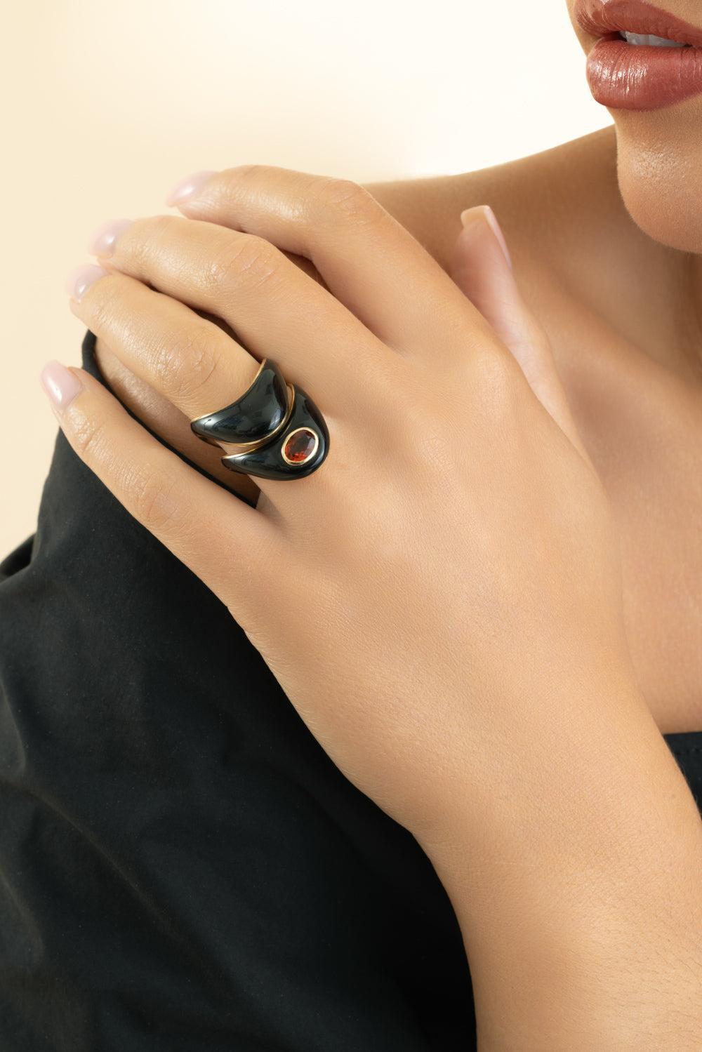 Onyx Citrine Big Zaha Ring-YELLOW GOLD-6.5-JEWELRYFINE JEWELRING-ZAHN-Z