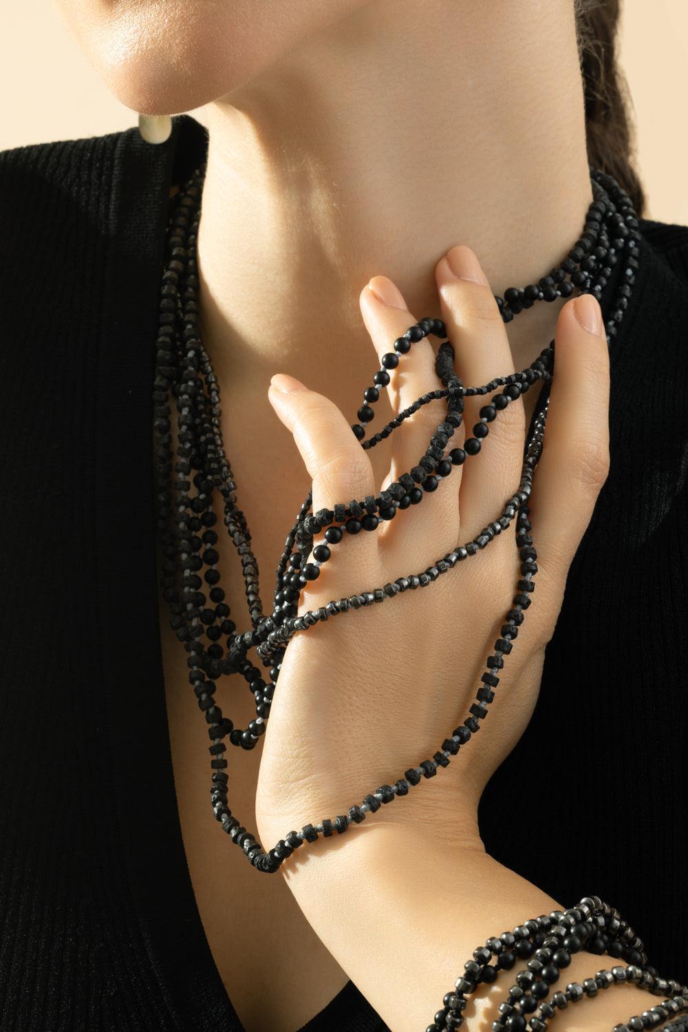 Polished Hematite Beaded Necklace-SILVER-22-JEWELRYFINE JEWELNECKLACE O-WALTERS FAITH
