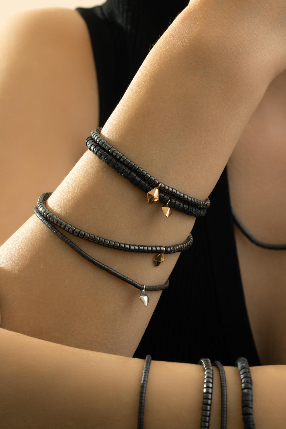 Hematitie Beaded Bracelet-YELLOW GOLD-7.5-JEWELRYFINE JEWELBRACELET O-WALTERS FAITH