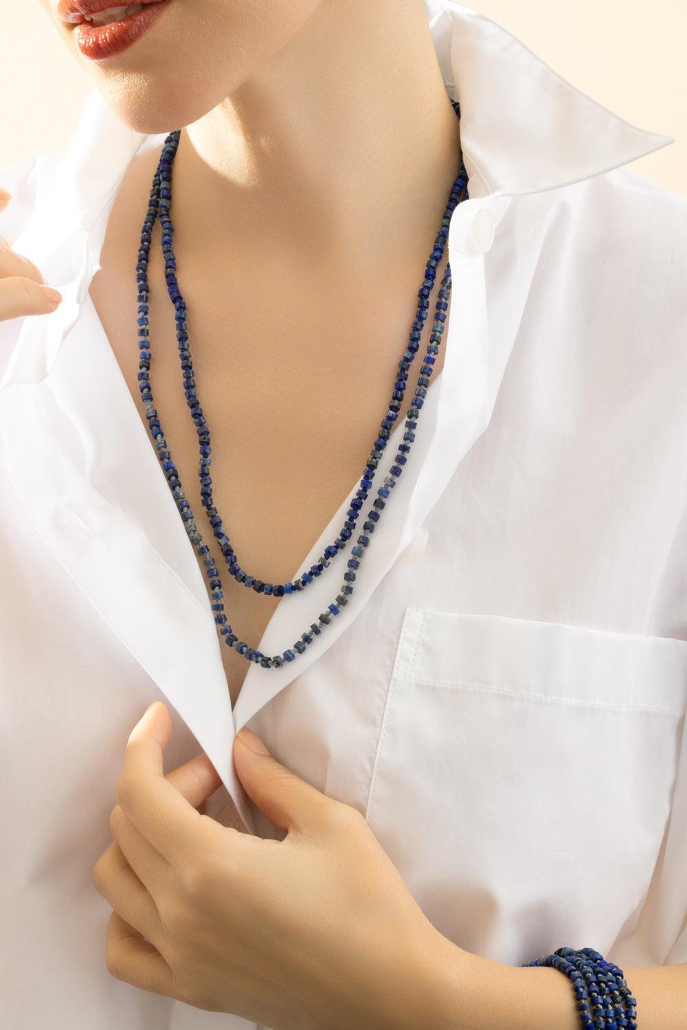 Lapis Beaded Necklace-ROSE GOLD-22-JEWELRYFINE JEWELNECKLACE O-WALTERS FAITH