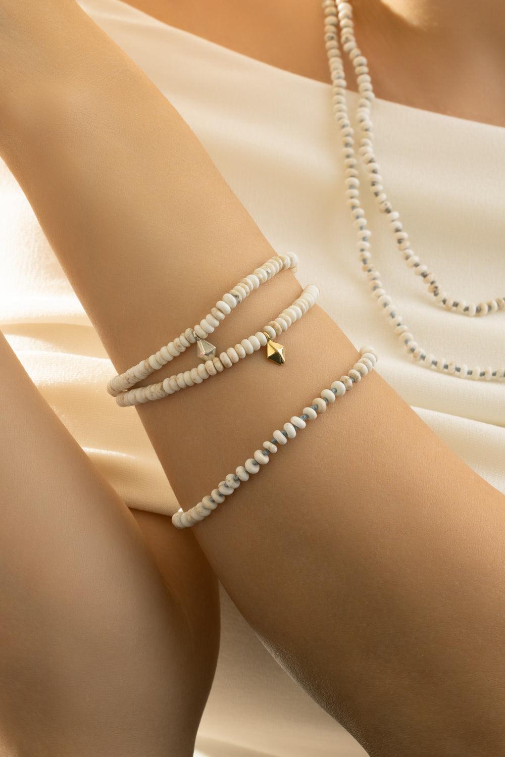 Garnet White Turquoise Beaded Bracelet-ROSE GOLD-7.5-JEWELRYFINE JEWELBRACELET O-WALTERS FAITH