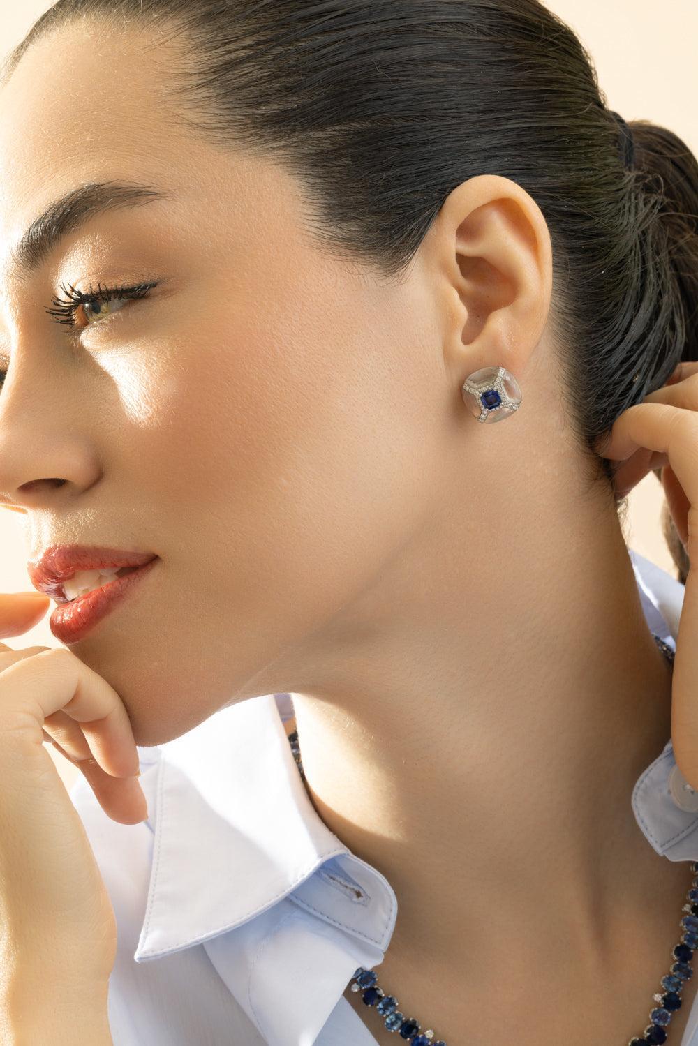 Blue Sapphire Diamond Crystal Earrings-WHITE GOLD-JEWELRYFINE JEWELEARRING-RUCHI NEW YORK