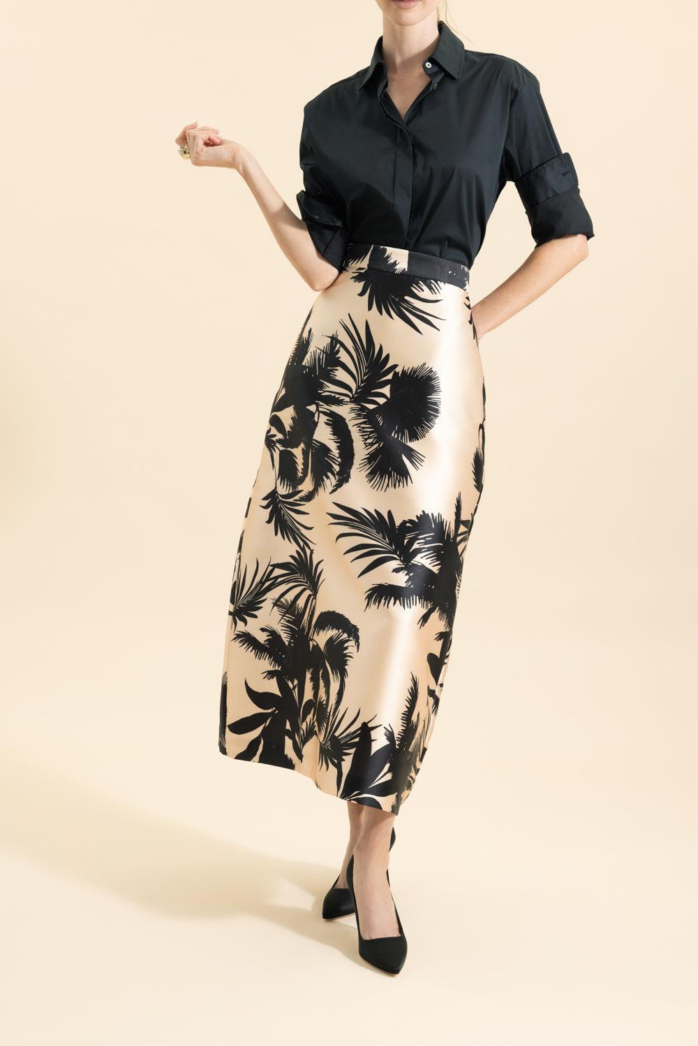 Palm Tree Midi Dress-BEIGE/BLACK-38-CLOTHINGSKIRTMIDI-LUNATICA