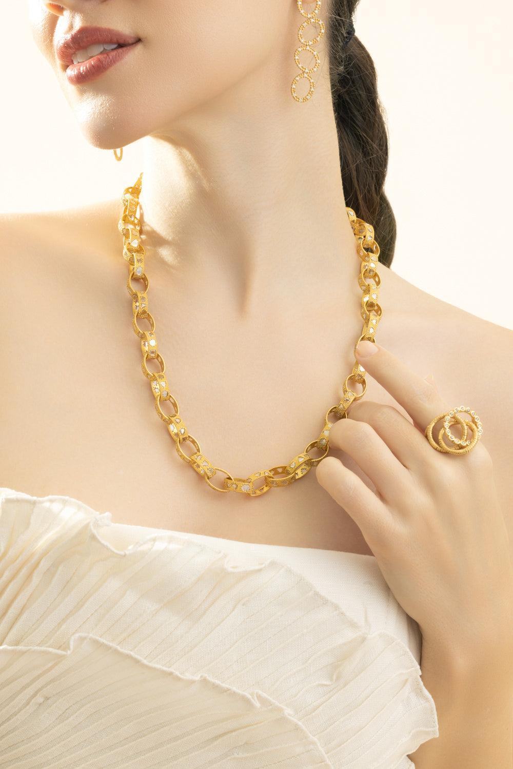 Diamond Paper Link Chain Necklace-YELLOW GOLD-22-JEWELRYFINE JEWELNECKLACE O-COOMI