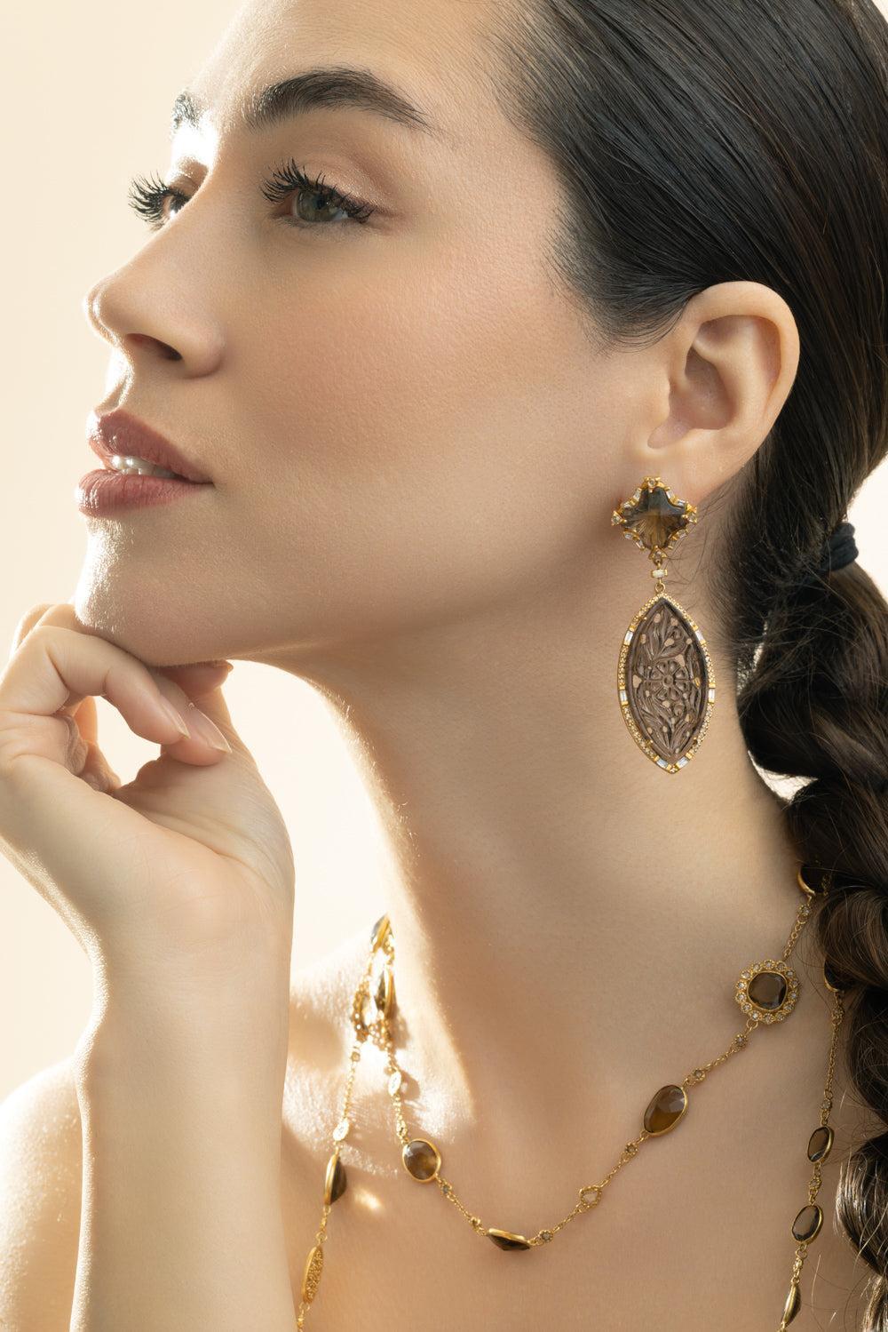 Smoky Qaurtz Topaz Affinity Earrings-YELLOW GOLD-JEWELRYFINE JEWELEARRING-COOMI