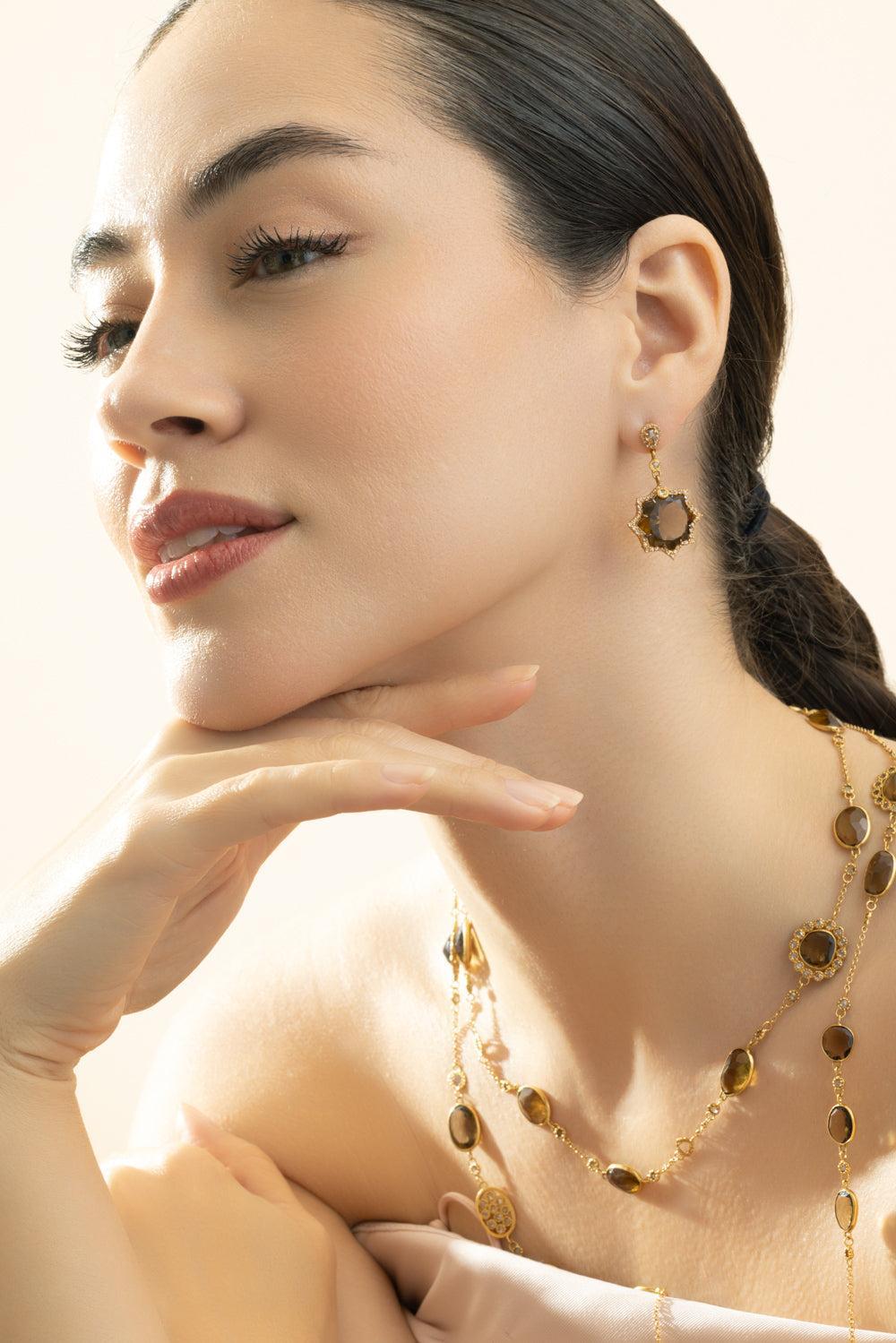 Diamond Cognac Quartz Kaleidoscope Earrings-YELLOW GOLD-JEWELRYFINE JEWELEARRING-COOMI