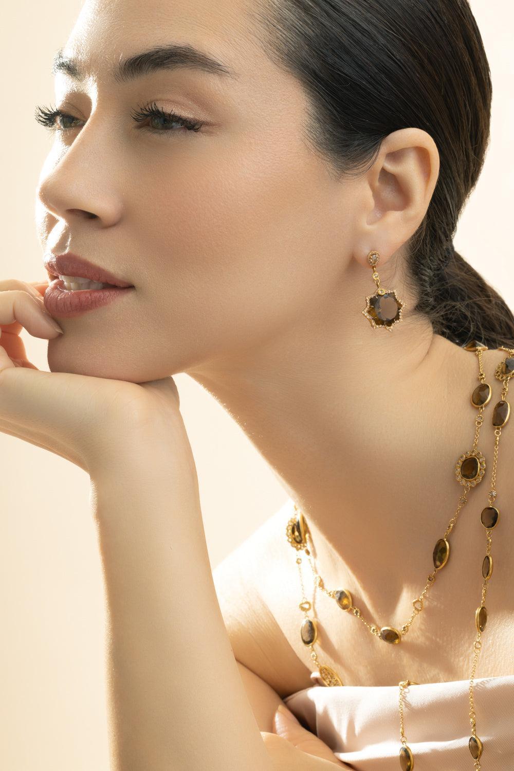 Diamond Cognac Quartz Kaleidoscope Earrings-YELLOW GOLD-JEWELRYFINE JEWELEARRING-COOMI