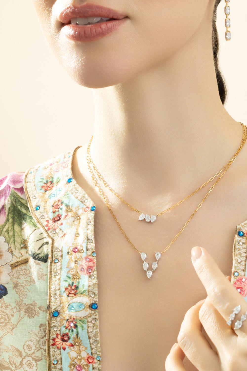 Three Diamond Pear Necklace-YELLOW GOLD-JEWELRYFINE JEWELNECKLACE O-PHILLIPS HOUSE