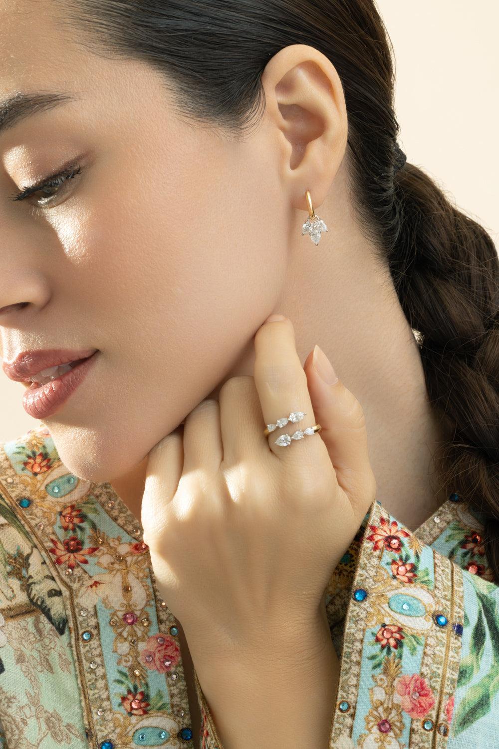 Diamond Triple Leaf Huggie Earrings-YELLOW GOLD-JEWELRYFINE JEWELEARRING-PHILLIPS HOUSE