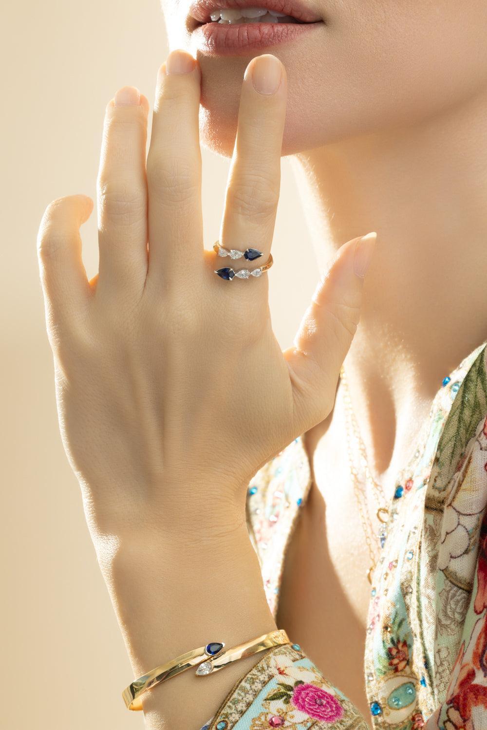 Blue Sapphire Diamond Crossover Ring-YELLOW GOLD-6-JEWELRYFINE JEWELRING-PHILLIPS HOUSE