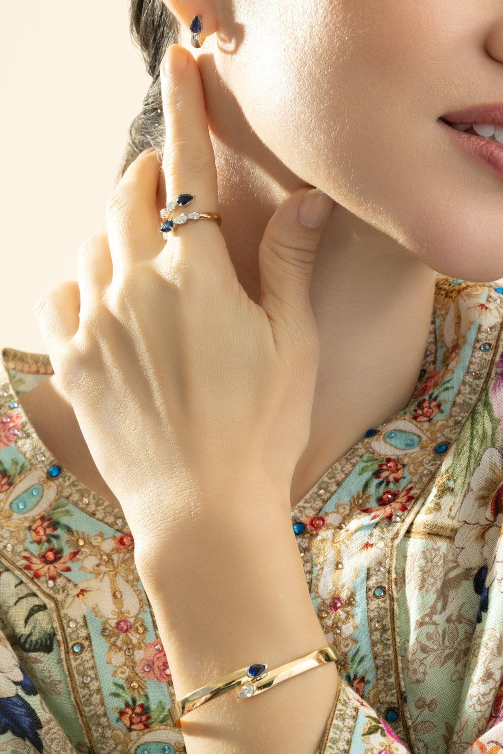 Blue Sapphire Diamond Crossover Ring-YELLOW GOLD-6-JEWELRYFINE JEWELRING-PHILLIPS HOUSE