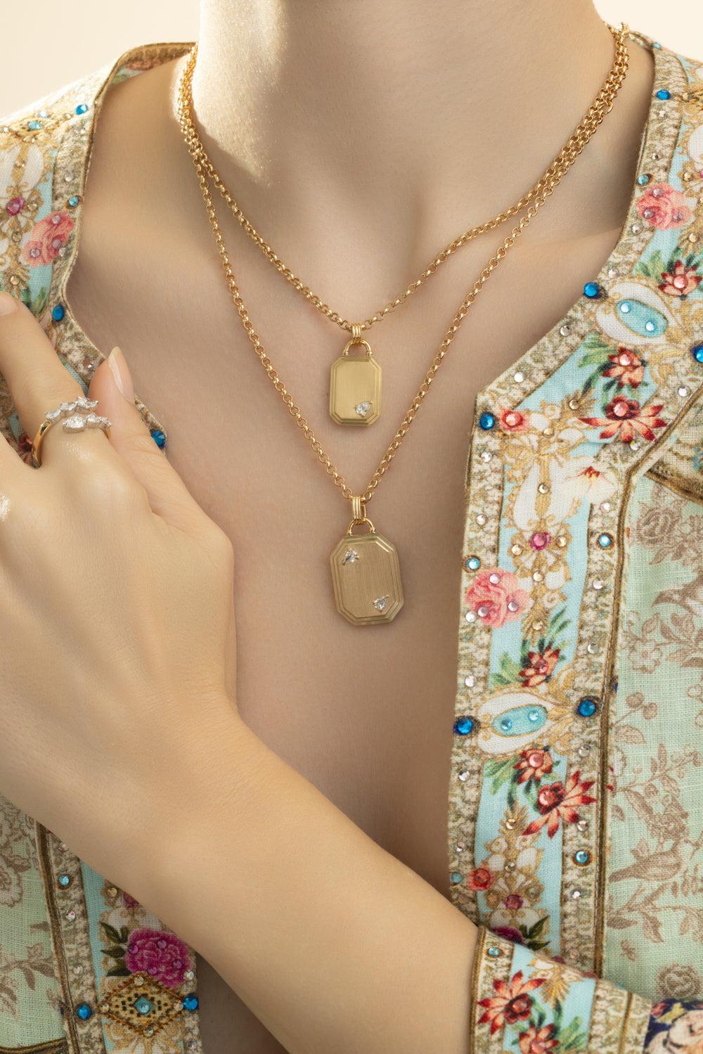 Two Diamond Pear Dog Tag Necklace-YELLOW GOLD-JEWELRYFINE JEWELNECKLACE O-PHILLIPS HOUSE