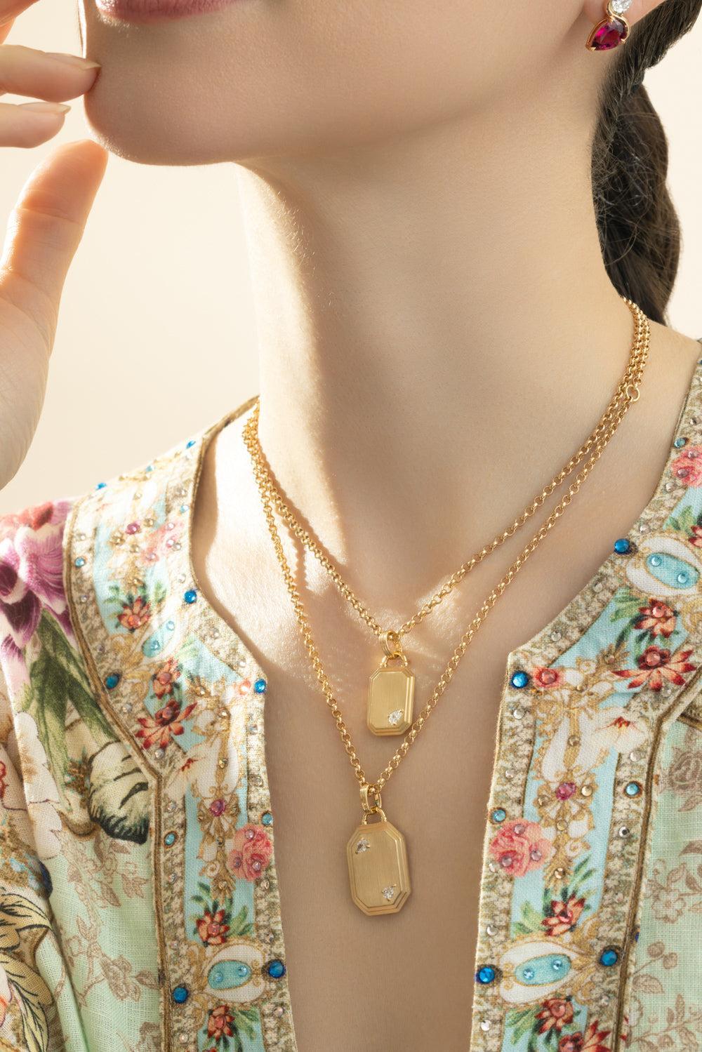 Diamond Pear Dog Tag Pendant Necklace-YELLOW GOLD-JEWELRYFINE JEWELNECKLACE O-PHILLIPS HOUSE