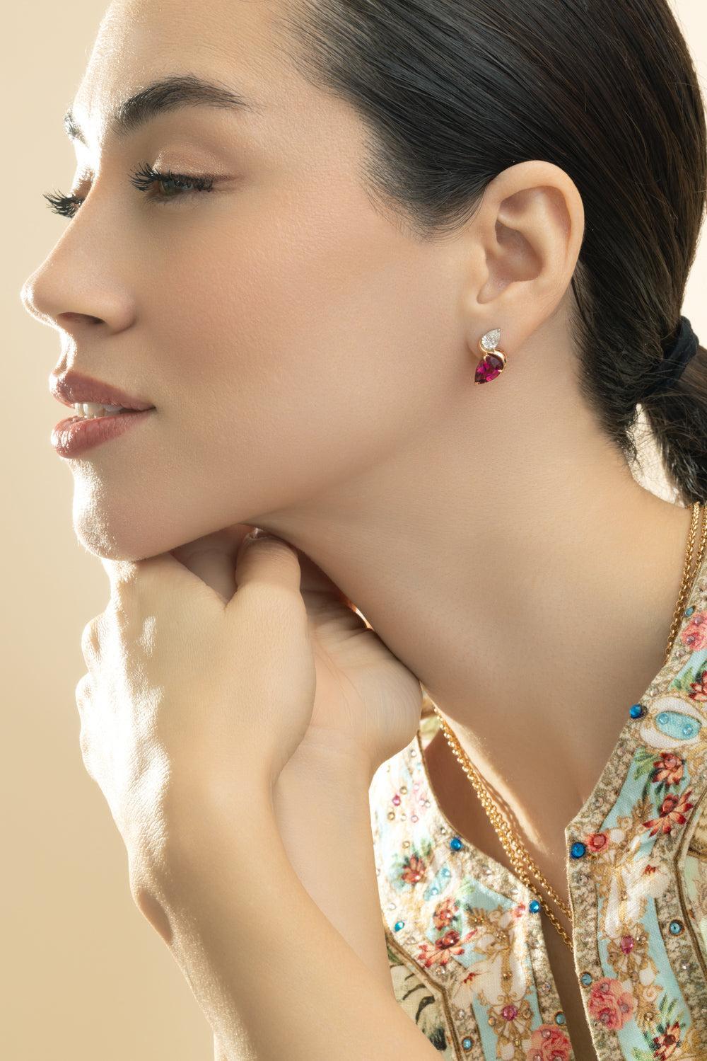 Tourmaline Diamond Swivel Stud Earrings-ROSEGLD-JEWELRYFINE JEWELEARRING-PHILLIPS HOUSE
