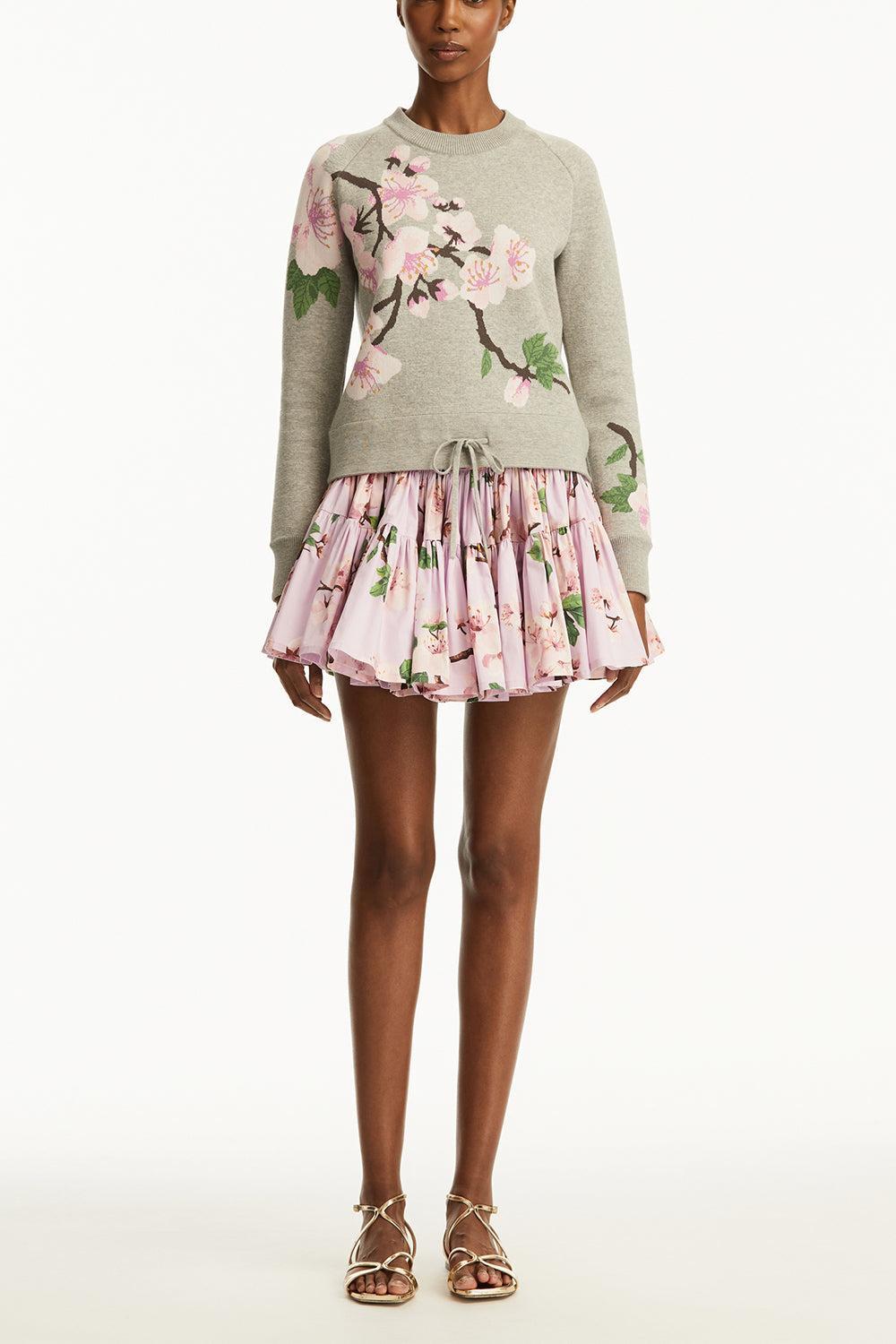 Cherry Blossom Drawstring Pullover-GREY PINK-XS-CLOTHINGTOPKNITS-OSCAR DE LA RENTA