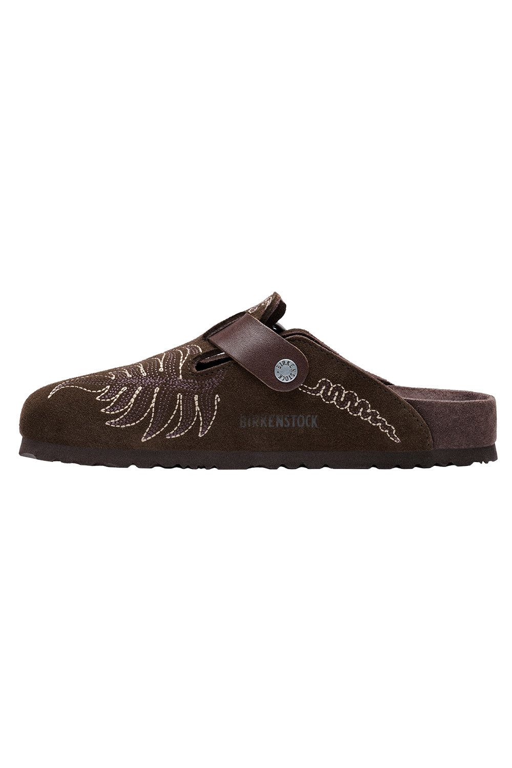 Boston Suede Embroidery Clog - Chocolate