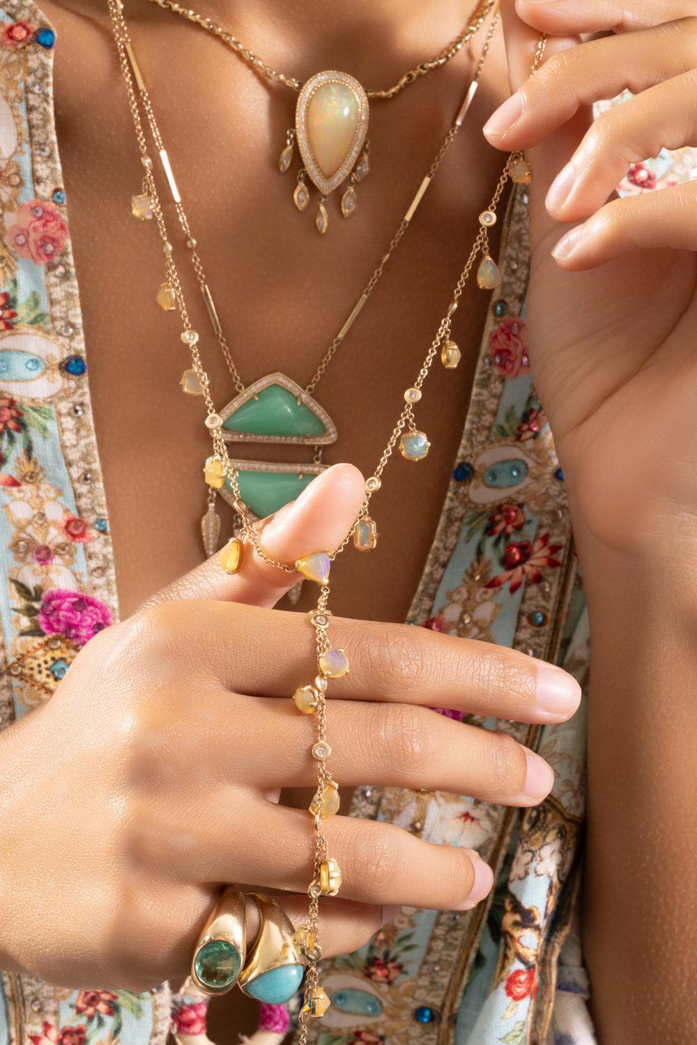 Opal Shaker Y Necklace-YELLOW GOLD-JEWELRYFINE JEWELBRACELET O-JACQUIE AICHE